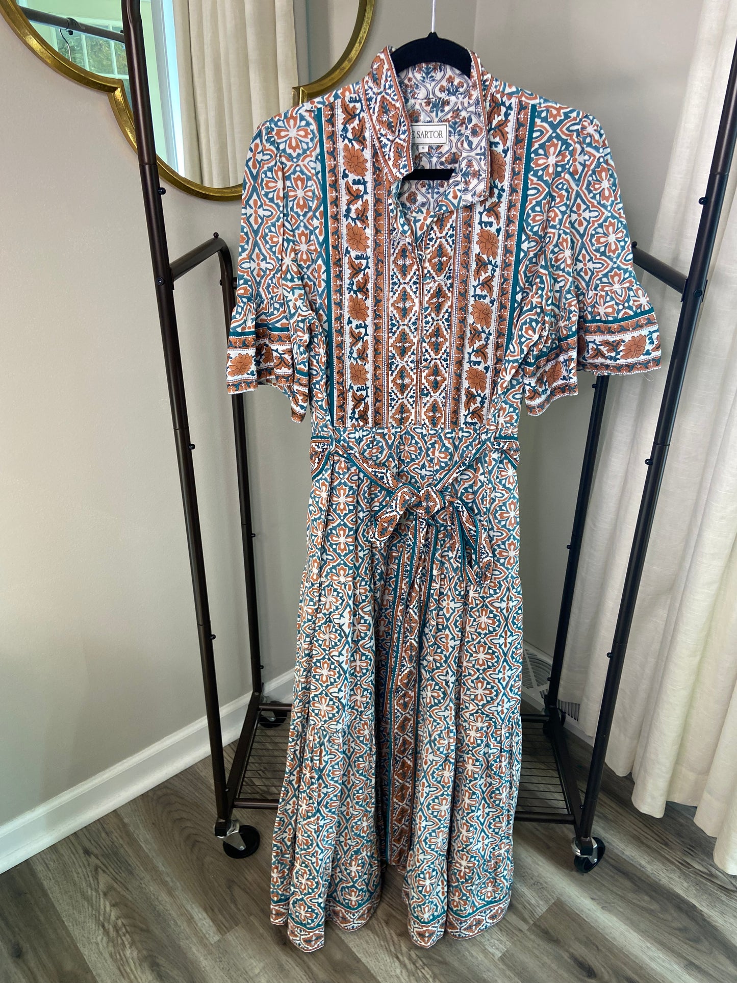 Sue Sartor Short-Sleeve Printed Midi Dress size S
