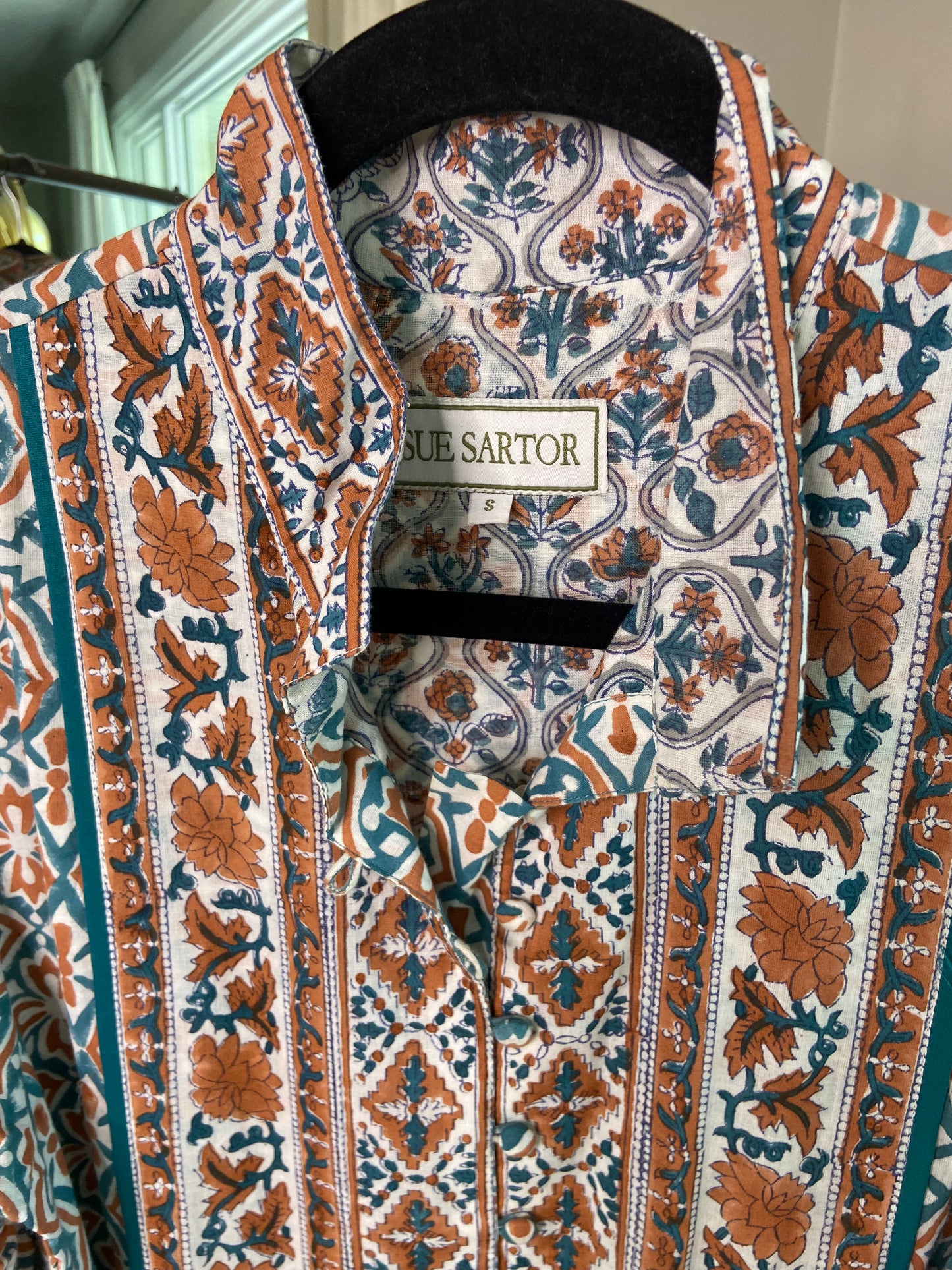 Sue Sartor Short-Sleeve Printed Midi Dress size S