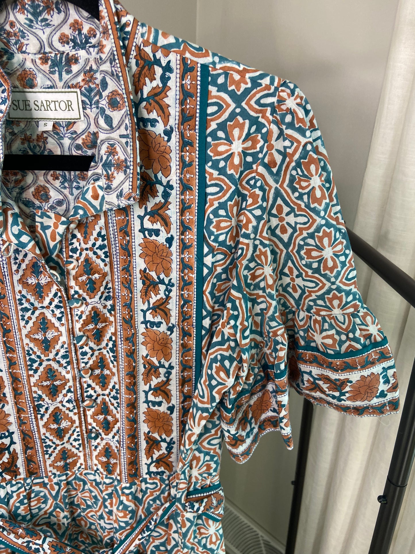 Sue Sartor Short-Sleeve Printed Midi Dress size S