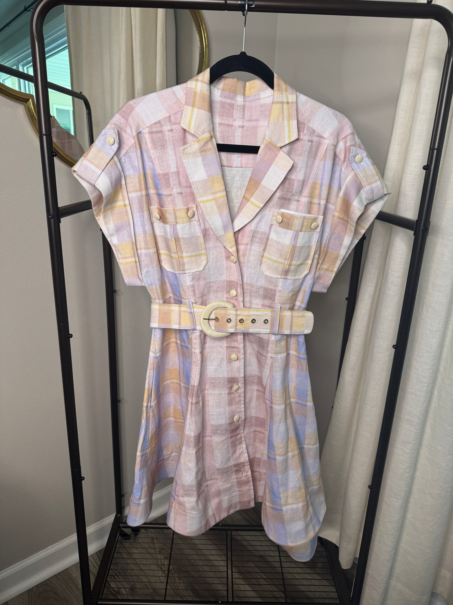 ZIMMERMANN Dancer Spliced Check-Print Mini Dress size US 6