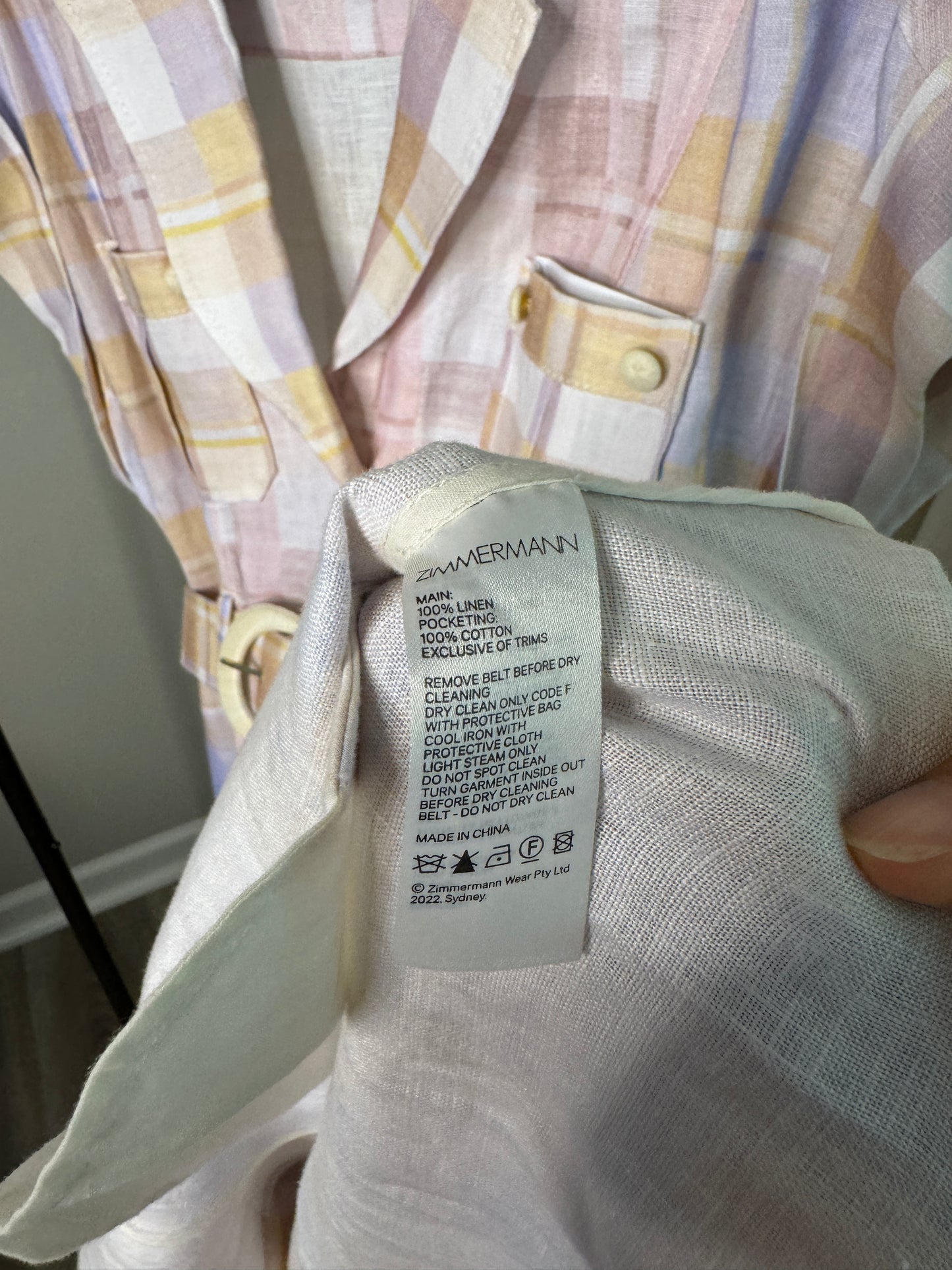 ZIMMERMANN Dancer Spliced Check-Print Mini Dress size US 6