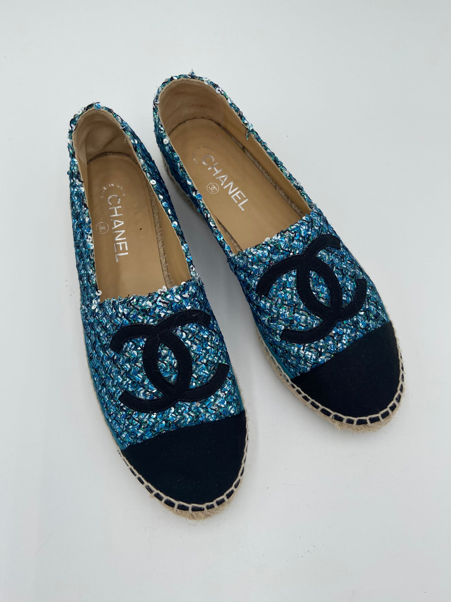 Chanel Interlocking CC Logo Tweed Espadrilles size 41