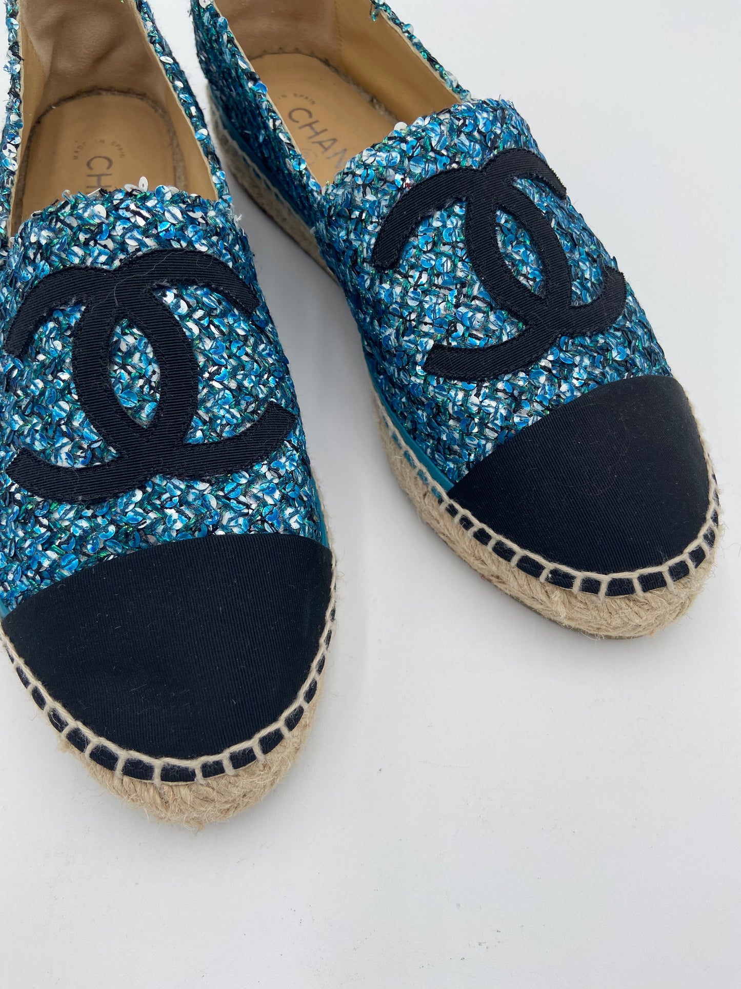 Chanel Interlocking CC Logo Tweed Espadrilles size 41