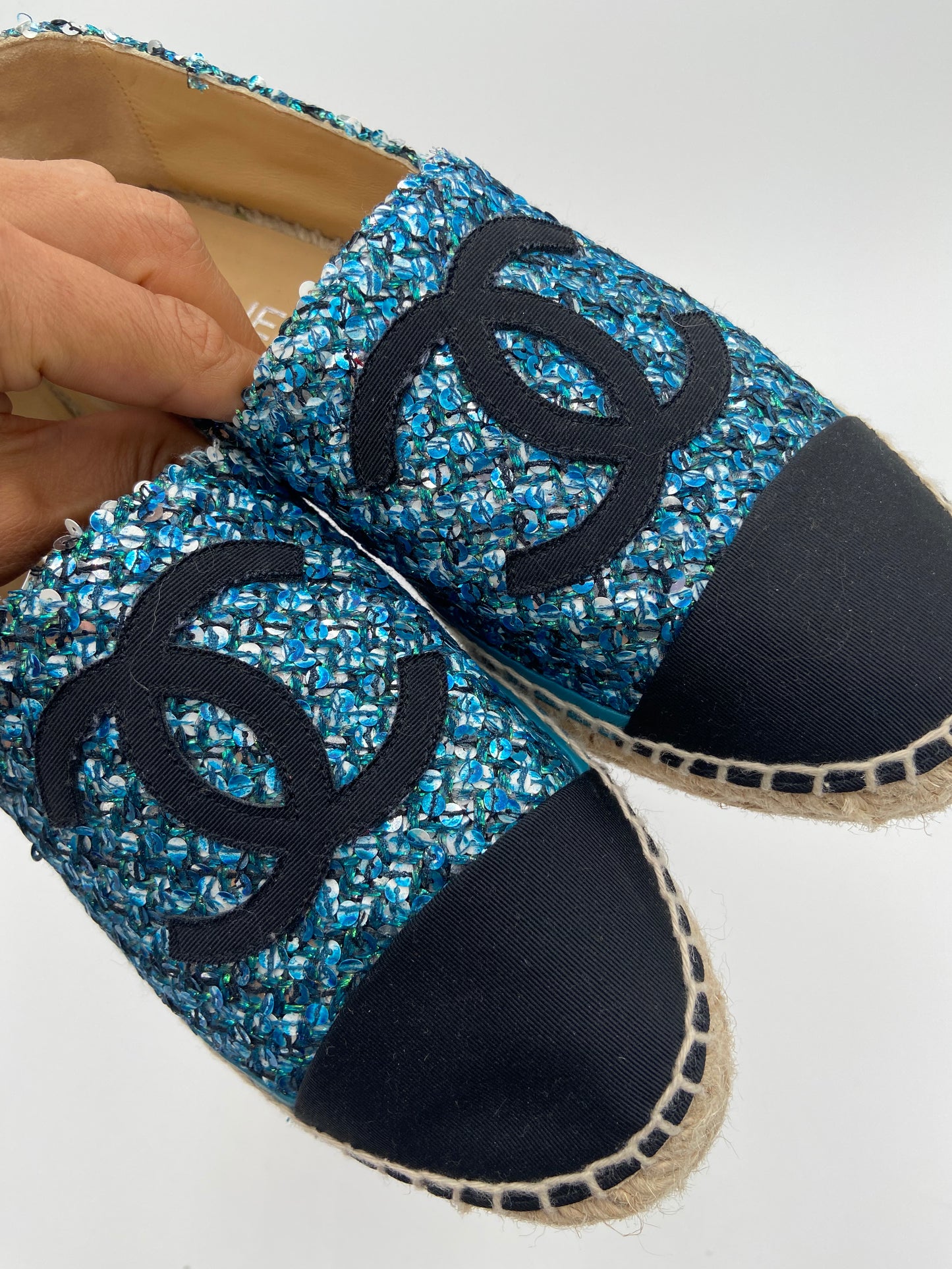 Chanel Interlocking CC Logo Tweed Espadrilles size 41