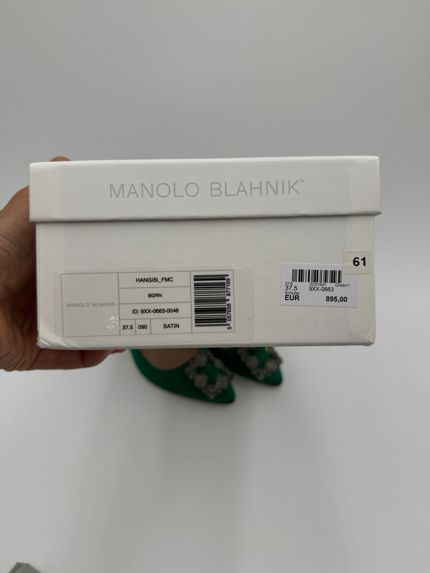 MANOLO BLAHNIK Green Satin Hangisi Pointed Toe Pumps 90mm size 37.5