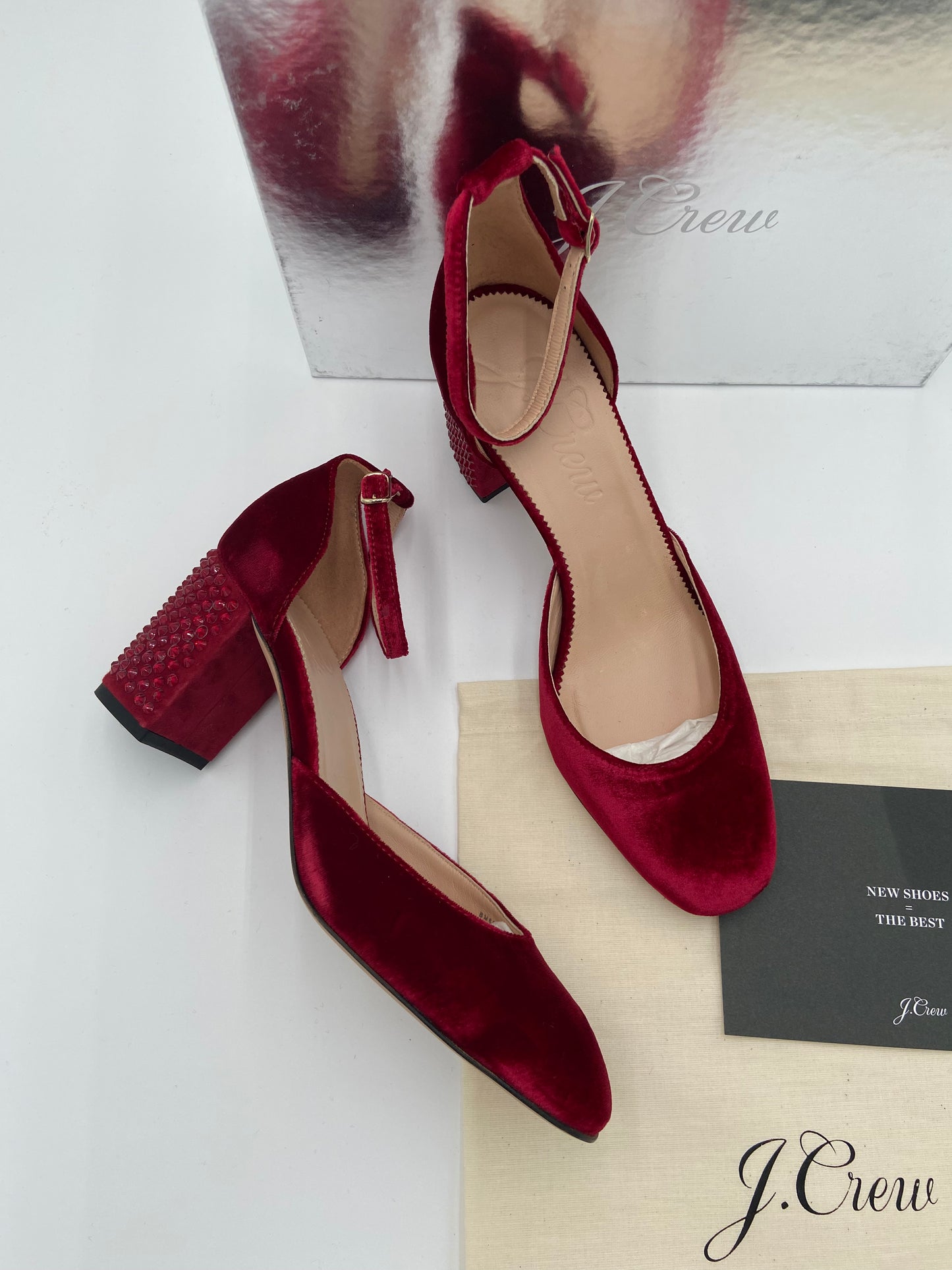 J. Crew Massie Studded Velvet Heels Velvet Deep Ruby