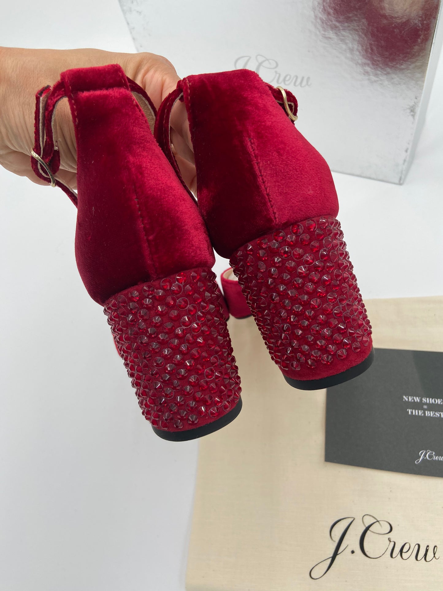 J. Crew Massie Studded Velvet Heels Velvet Deep Ruby