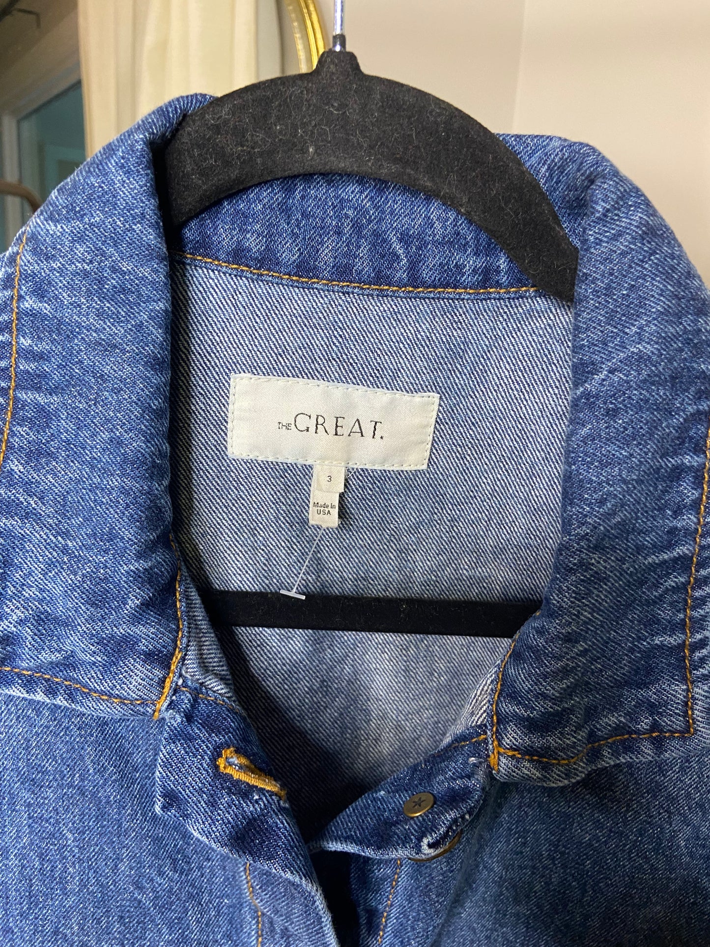 The Great The Blouson Sleeve Chore Denim Jean Jacket size L