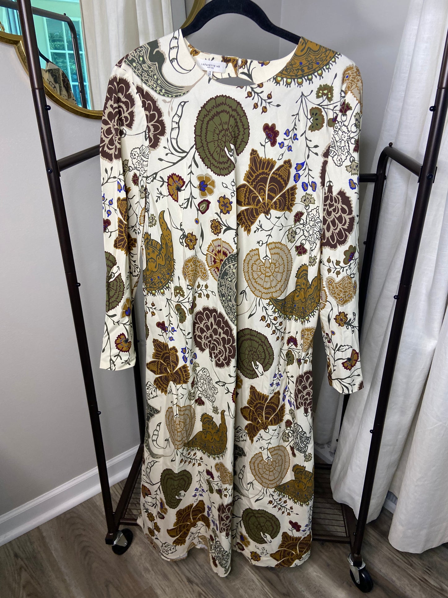 Lafayette 148 Tan Floral Print Midi Dress size 14