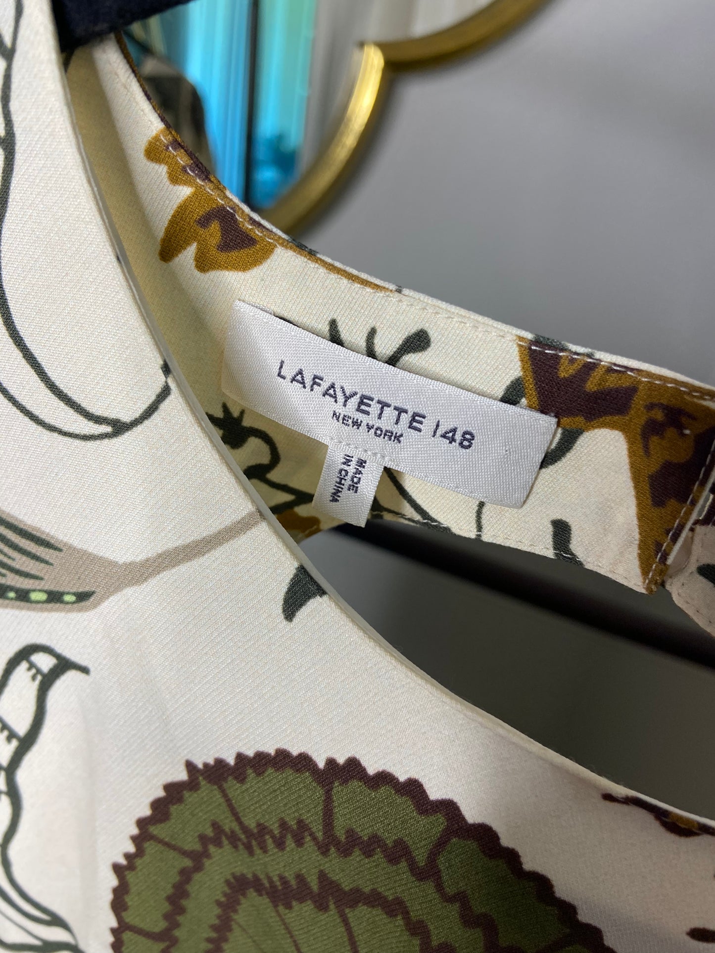 Lafayette 148 Tan Floral Print Midi Dress size 14