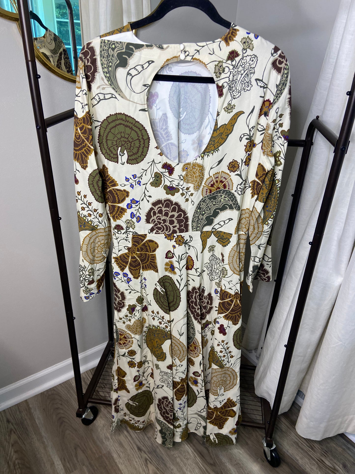 Lafayette 148 Tan Floral Print Midi Dress size 14