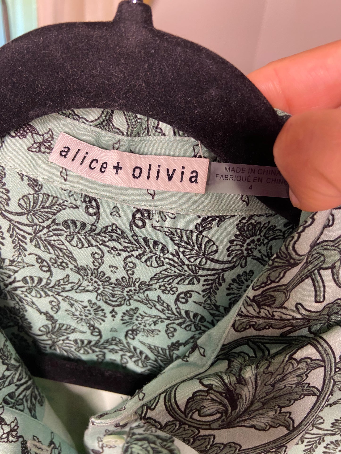 Alice and Olivia Tiffie Belted Floral Print Green Dress size 4