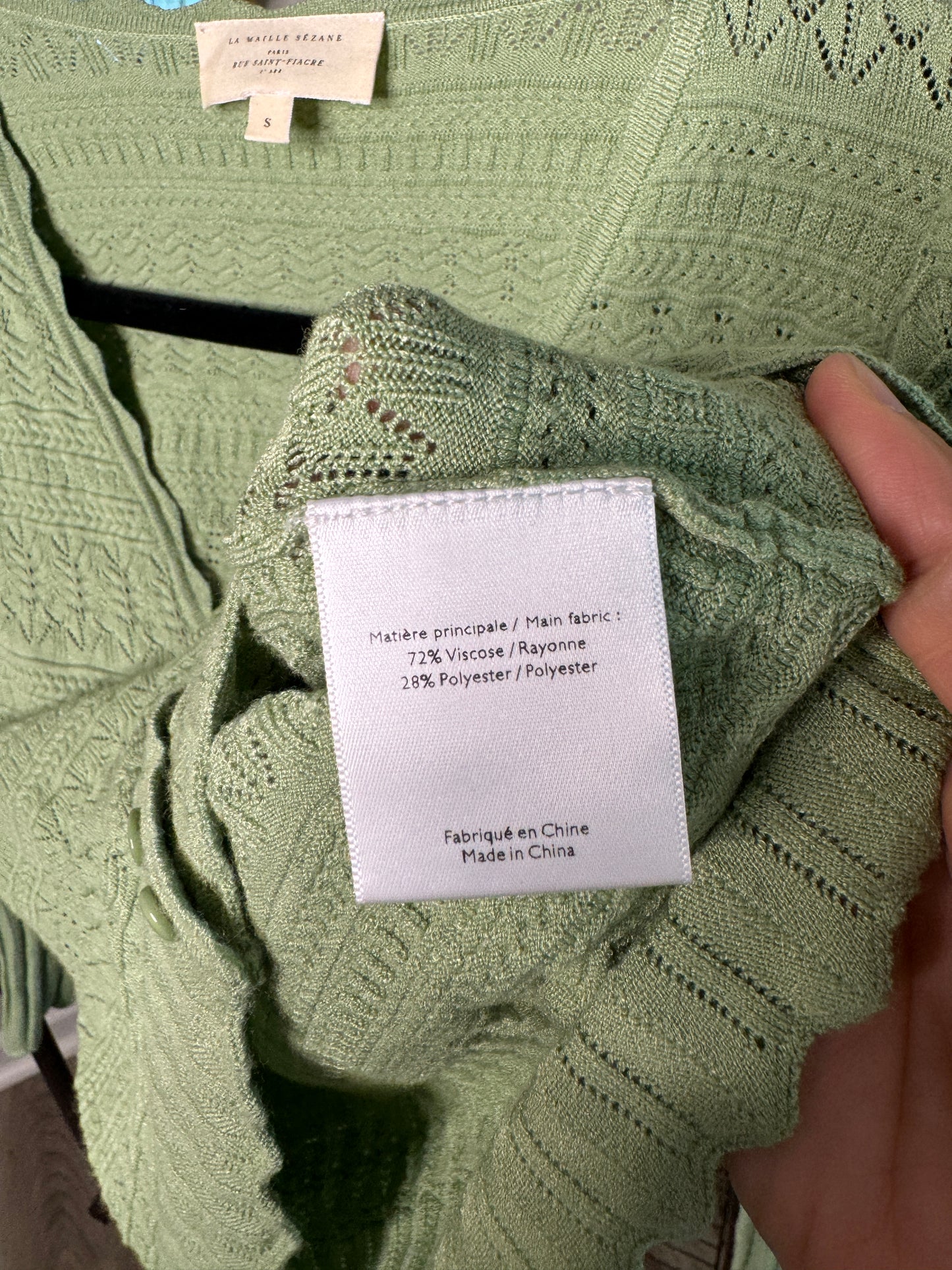 Sezane Charlotte Sage Green Cardigan size S