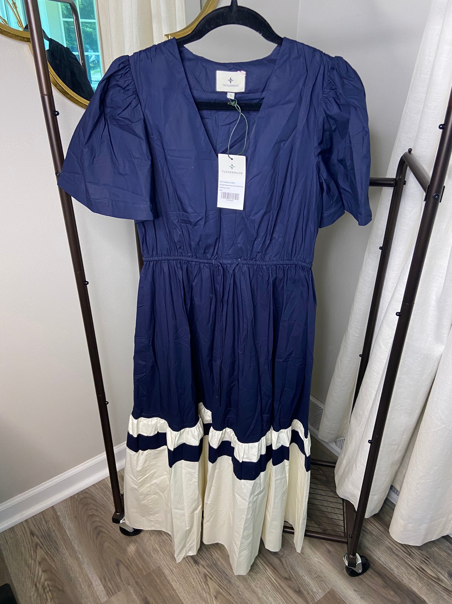 Tuckernuck Navy and Cream Cotton Mitchell Dress size S
