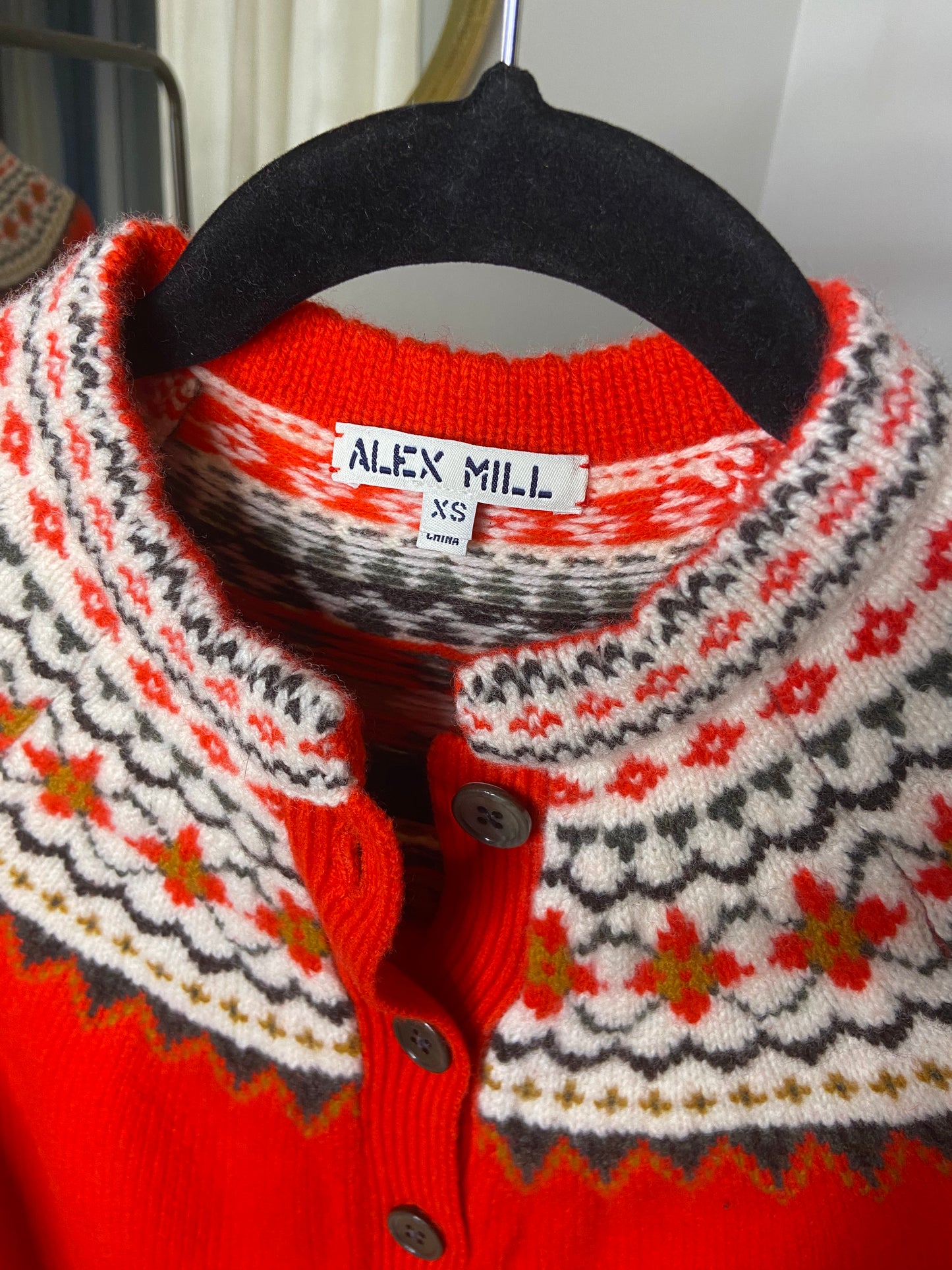 Alex Mill Hilde Fair Isle Red Cardigan size XS