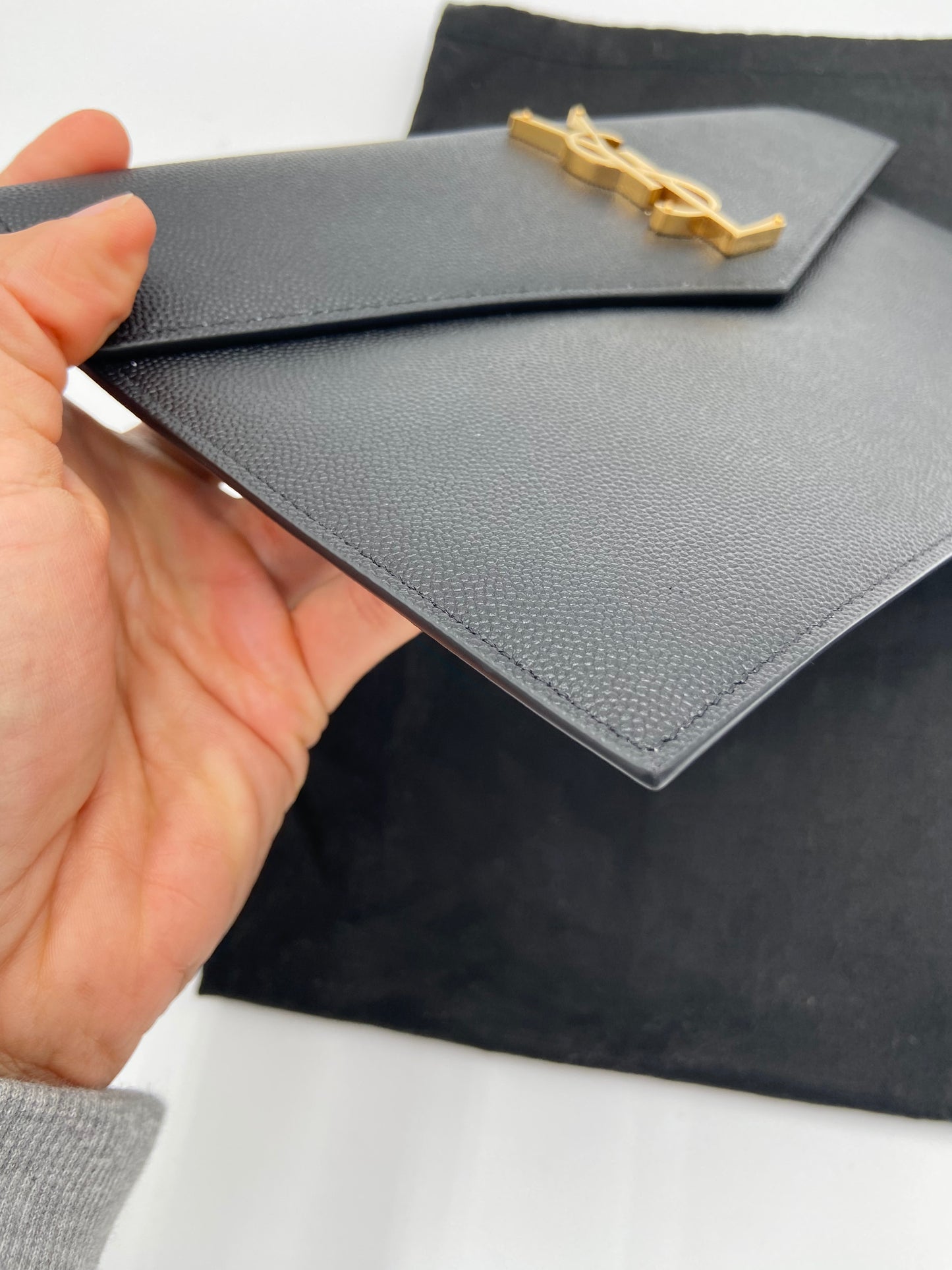 YSL Uptown Pouch in Grained Leather