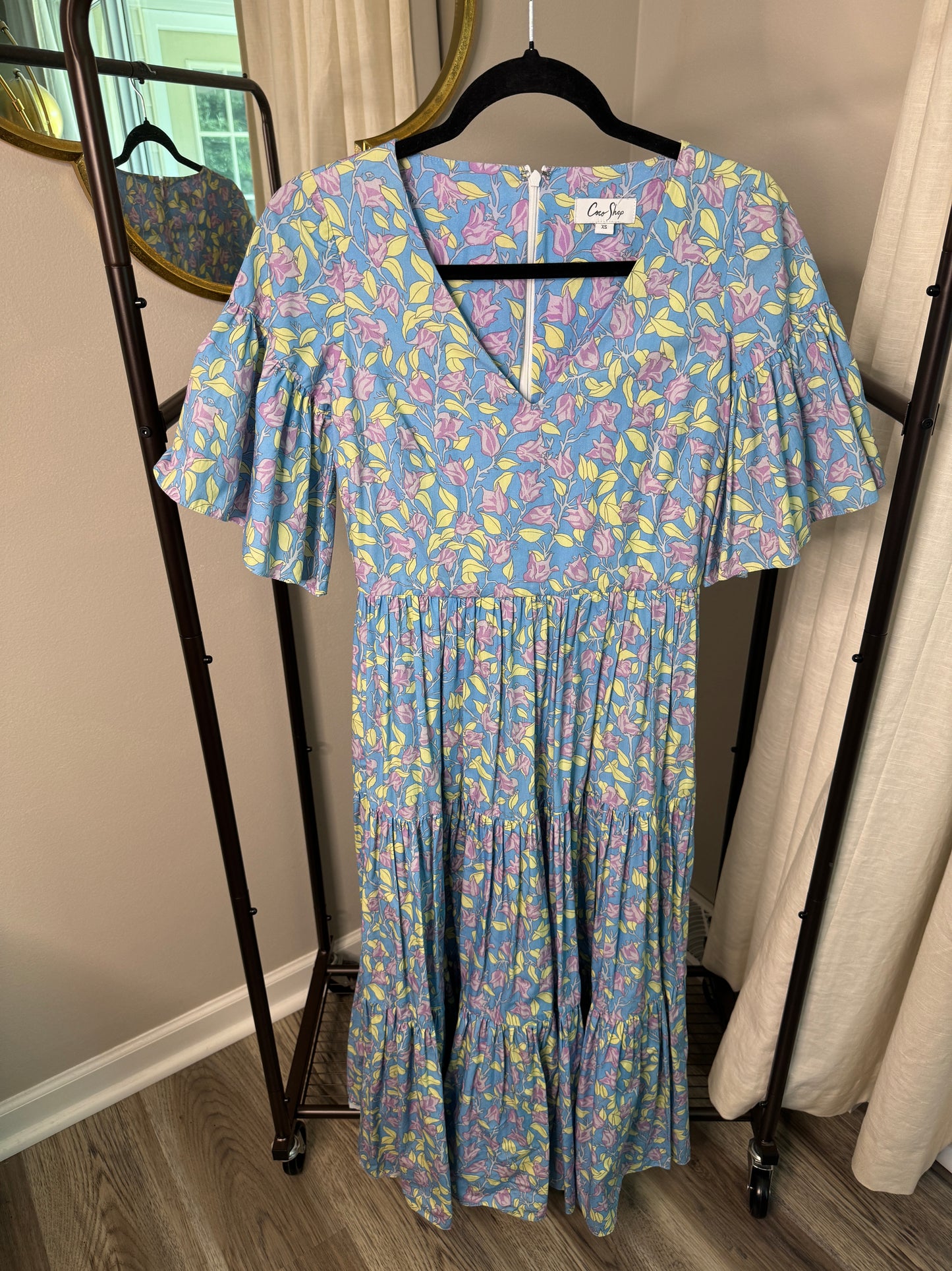 Coco Shop Tiered V Neck Midi Dress size XS