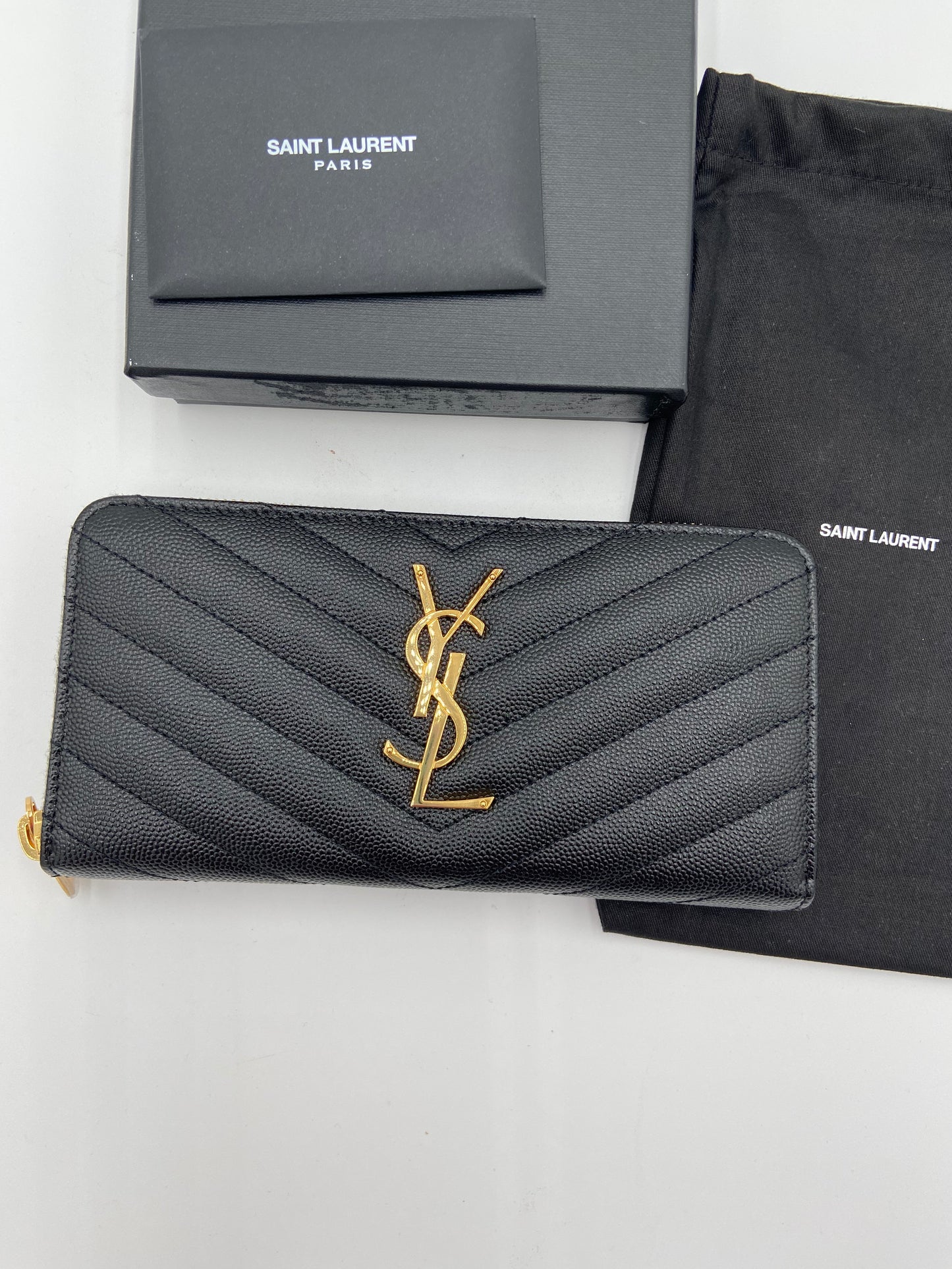 YSL Monogram Large Zip Wallet in Grained Leather