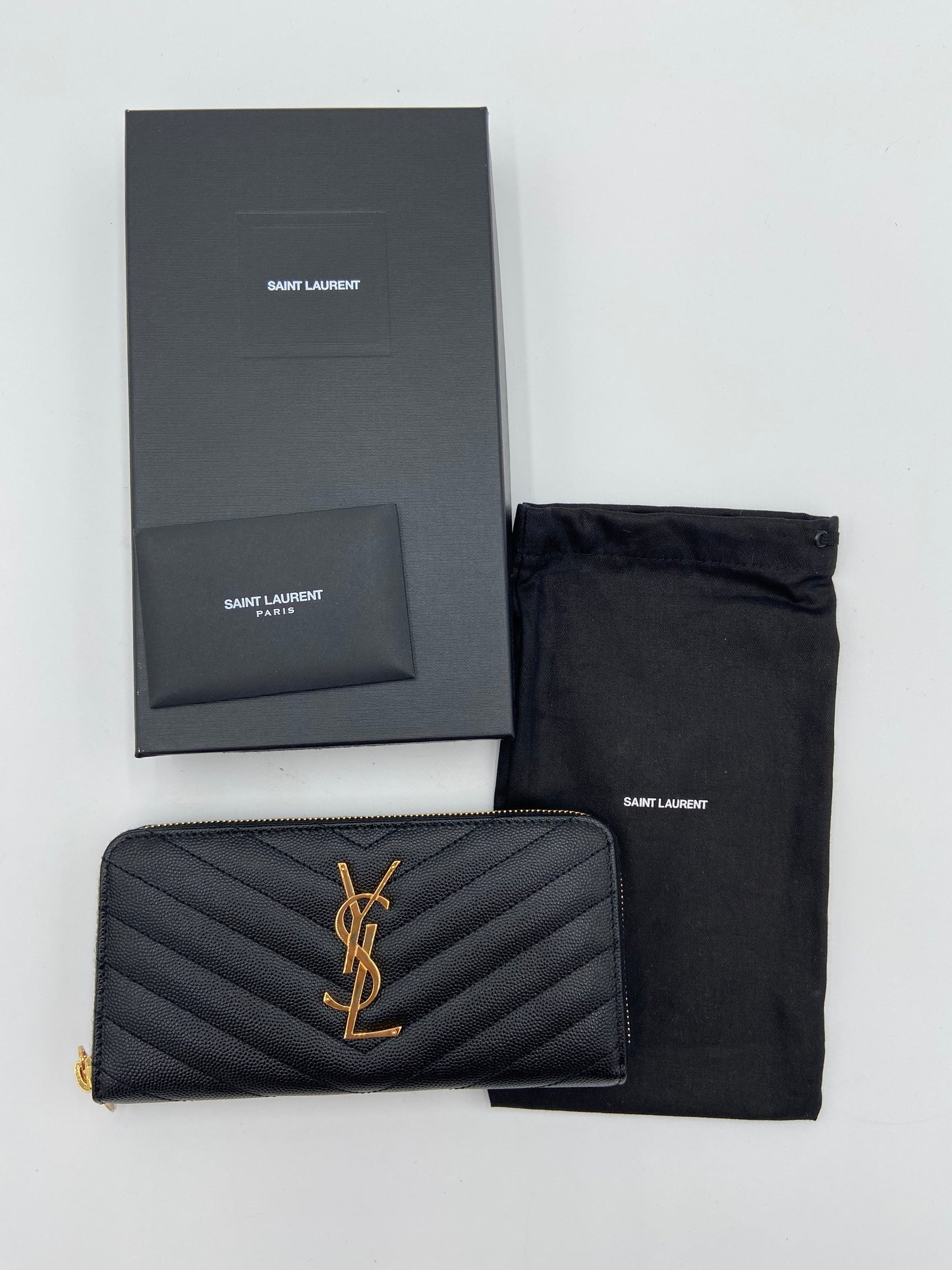 YSL Monogram Large Zip Wallet in Grained Leather