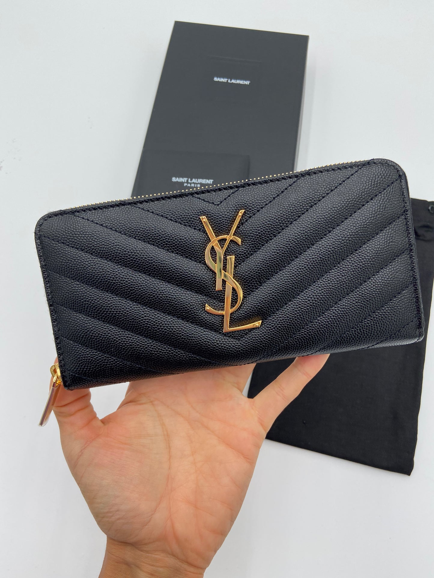 YSL Monogram Large Zip Wallet in Grained Leather