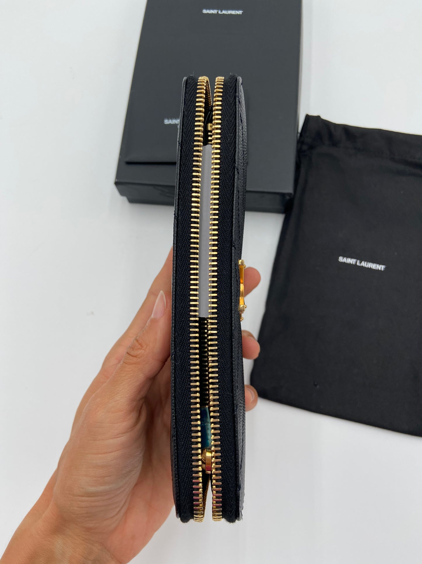 YSL Monogram Large Zip Wallet in Grained Leather