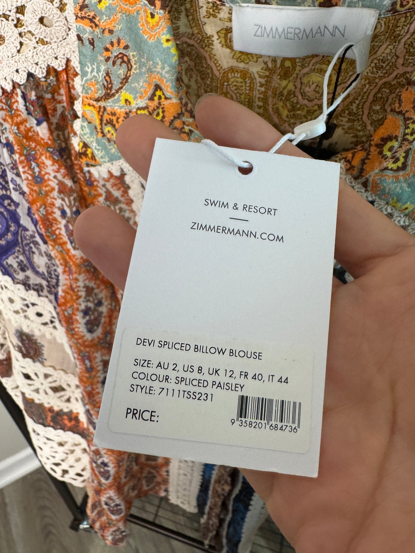 ZIMMERMANN Devi Spliced Billow Blouse size US 8