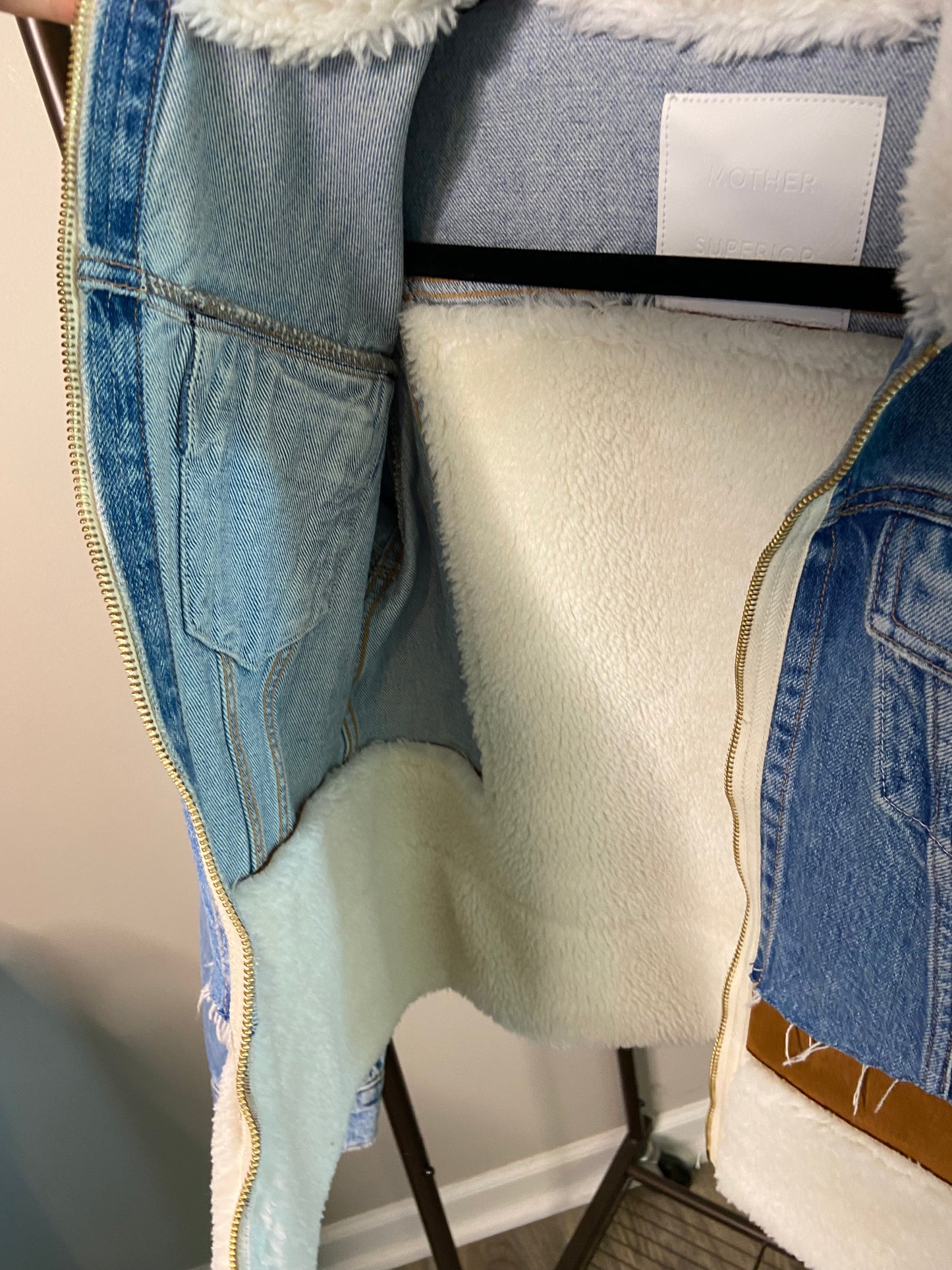 Mother The Cut and Paste Denim Sherpa Jacket size S