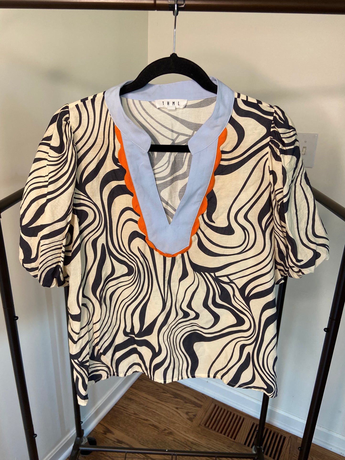 THML Cream Black Geometric Swirl Top size L