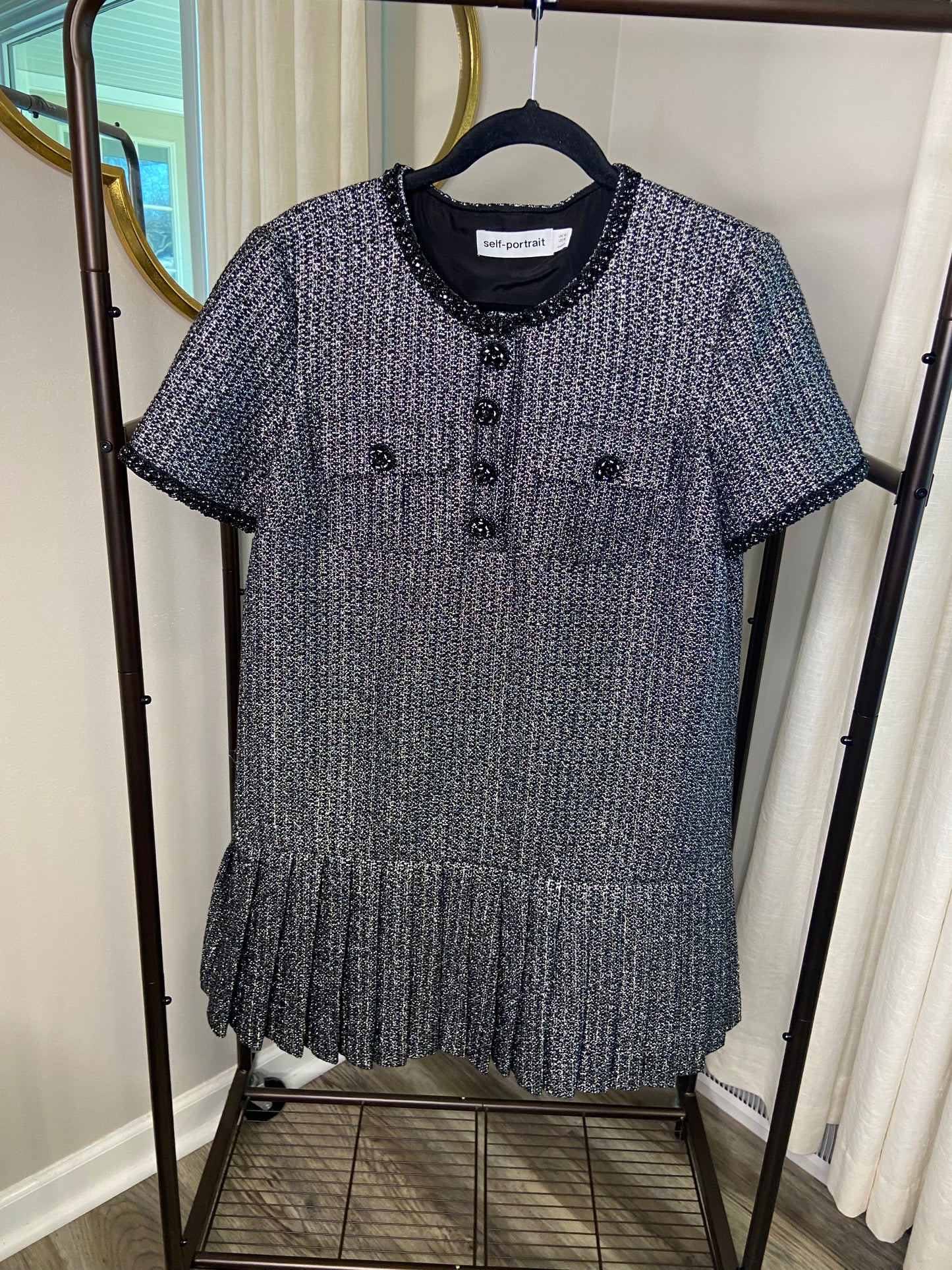 Self-Portrait Black Metallic Boucle Mini Dress size 10