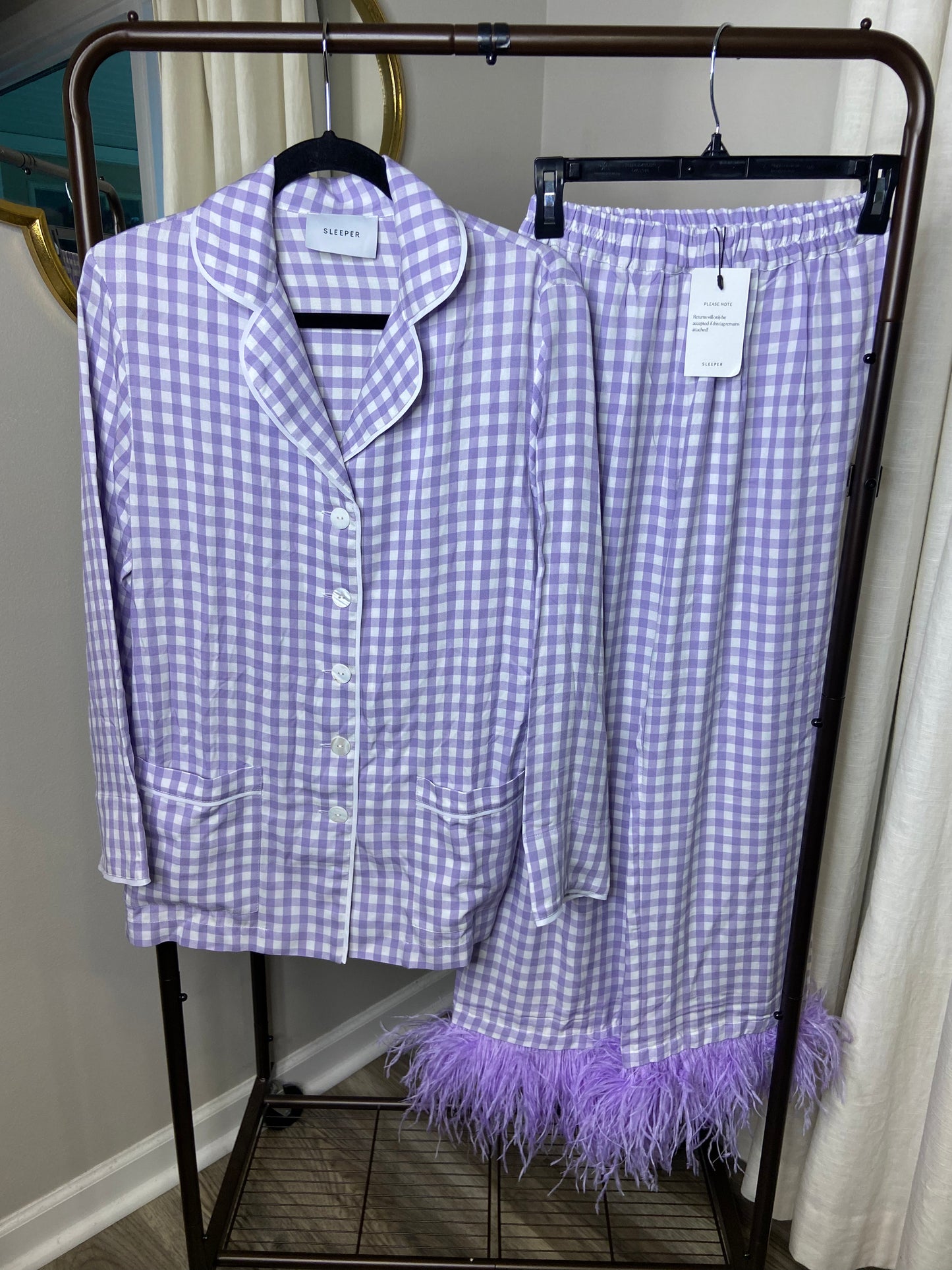 Sleeper Feather Gingham Purple Pajamas size XS