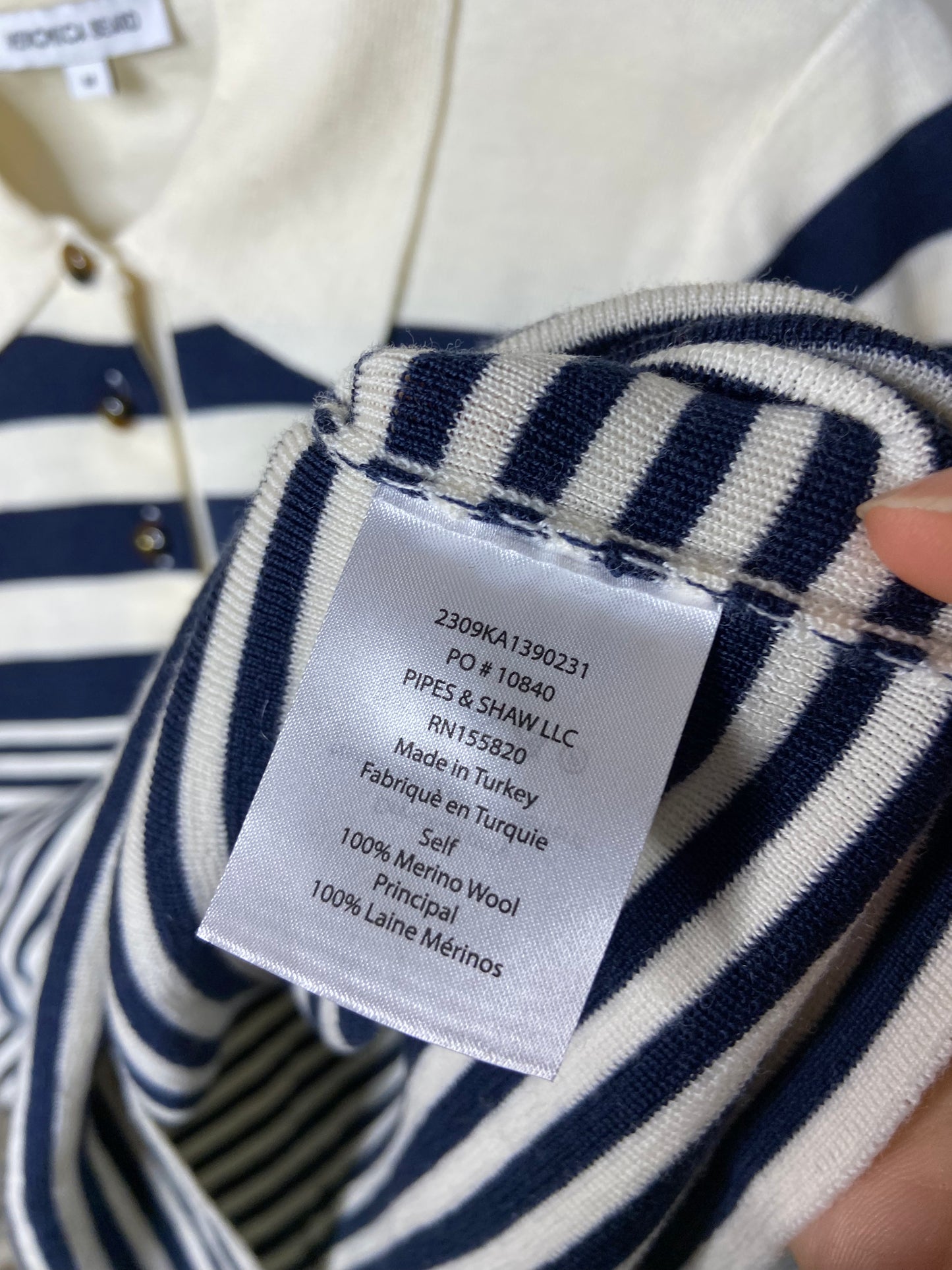 Veronica Beard Raj Striped Polo Sweater size M