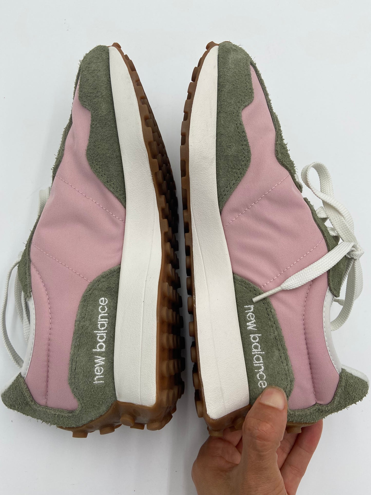 New Balance 327 Pink and Olive Green Sneakers size 10