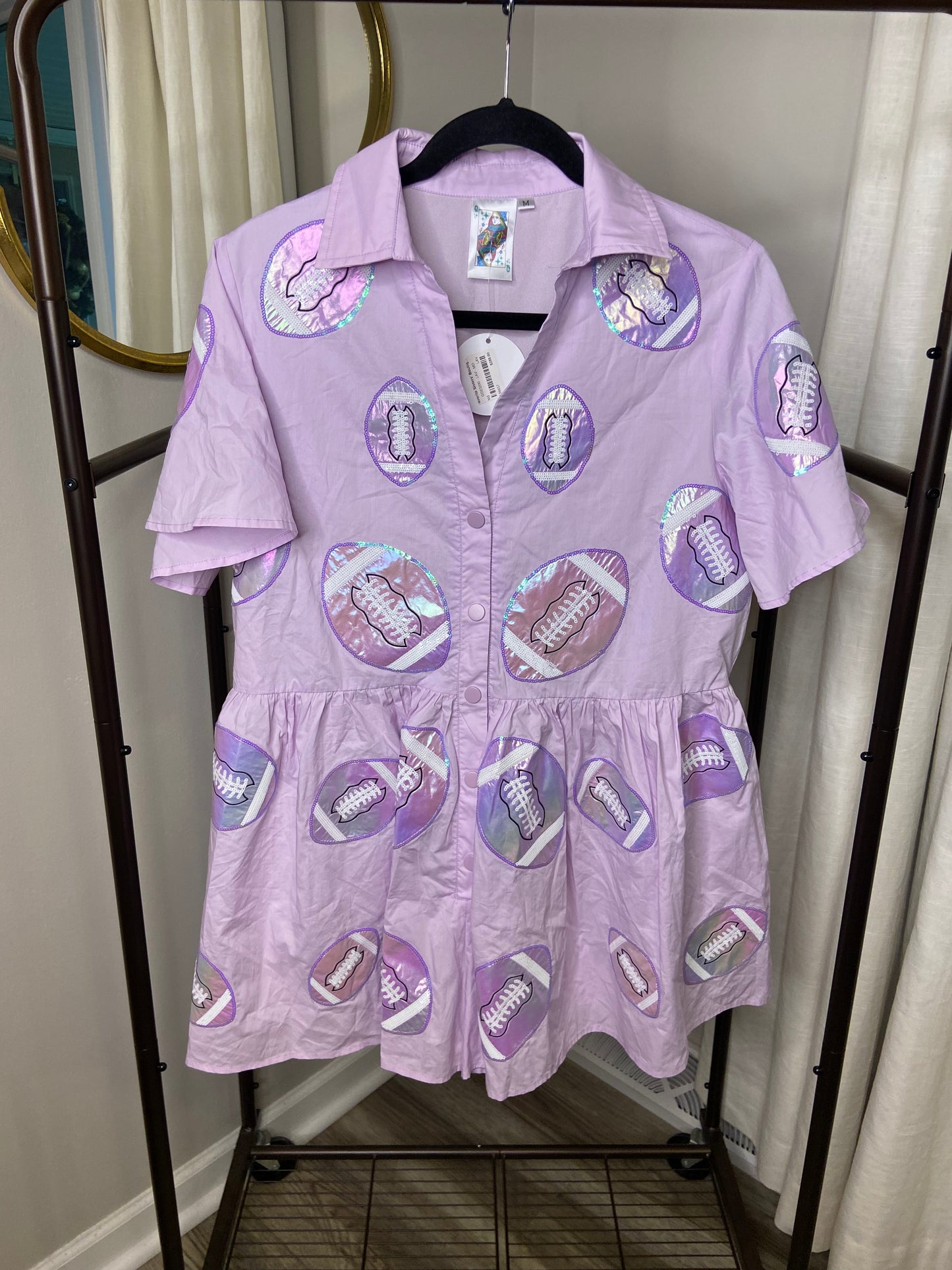 Queen of Sparkles Lavender Iridescent Football Romper size M