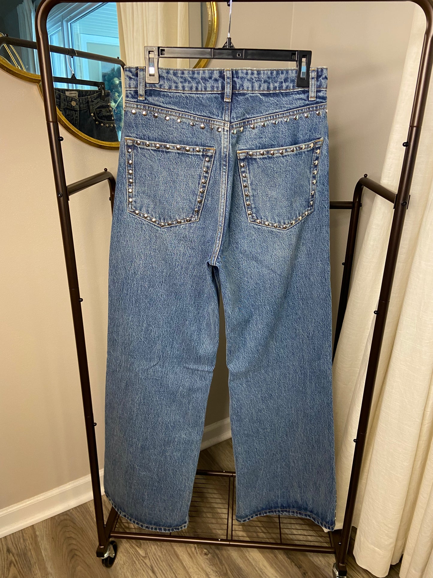 Reformation Cary High Rise Studded Slouchy Wide Leg Jeans size 27