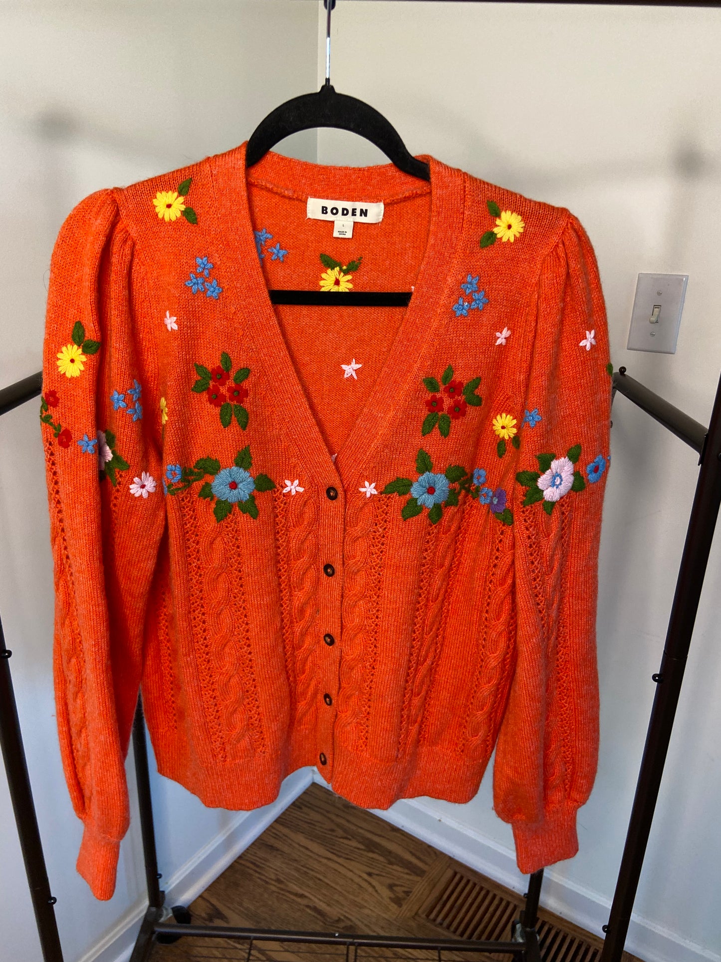 Boden Fluffy Embroidered Cardigan size L