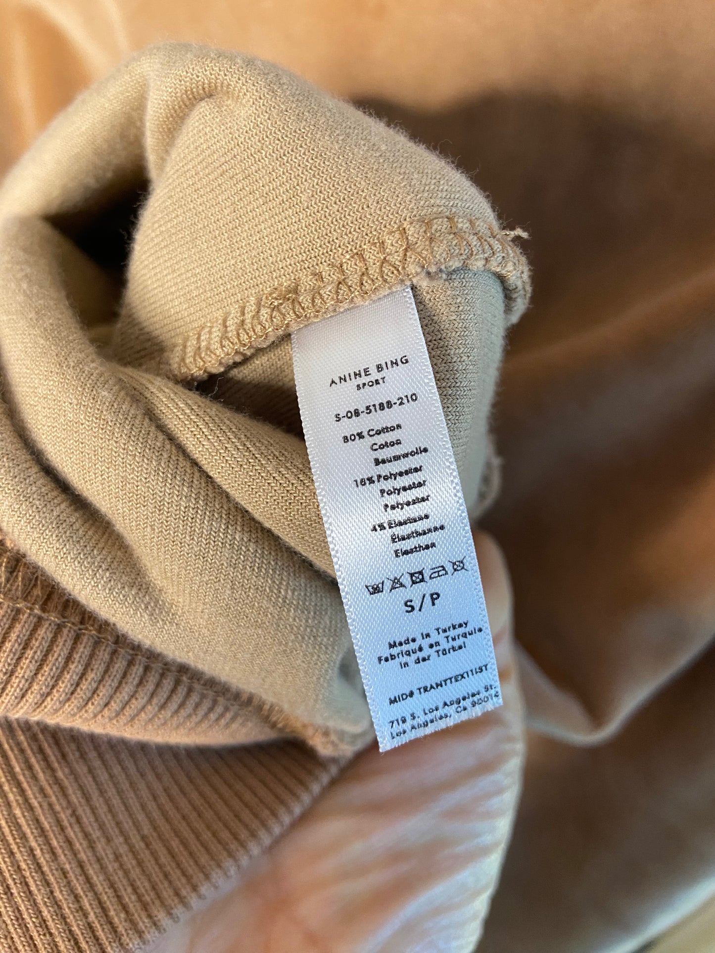 Anine Bing Evan Velour Sweatshirt in Taupe size S