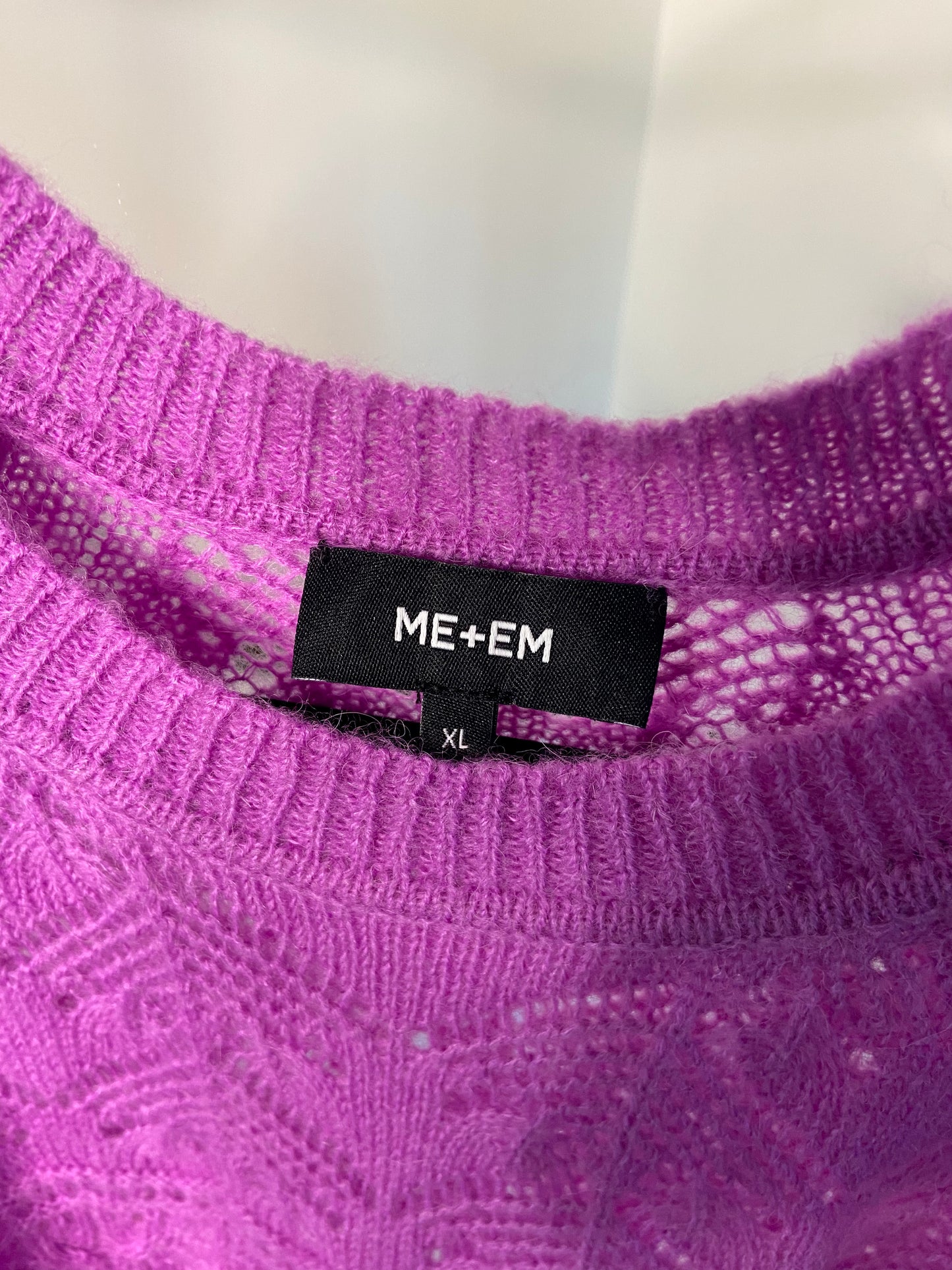 Me + Em Purple Lace Stitch Blouson Sleeve Jumper Sweater size XL