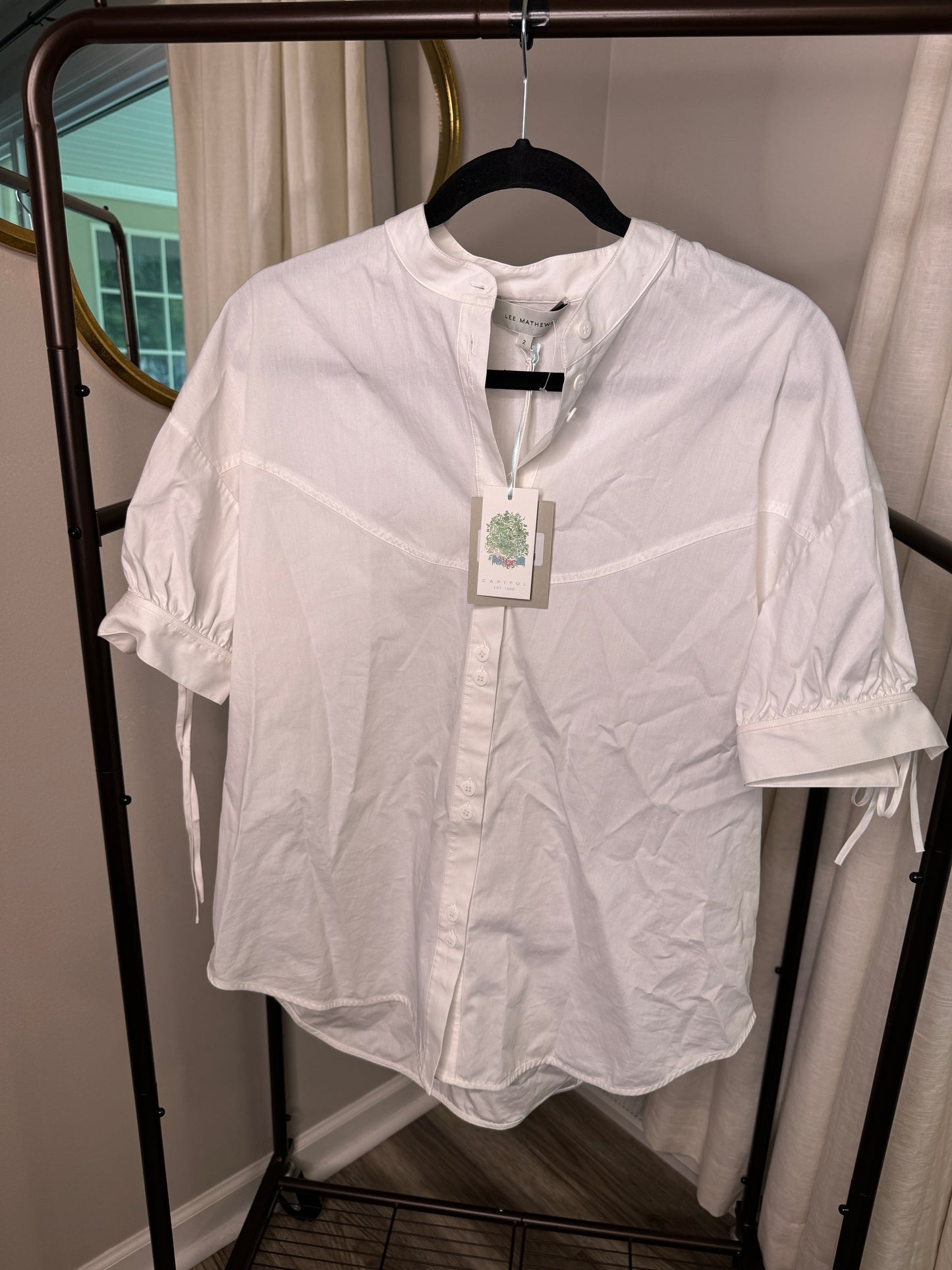 Lee Matthews Posey Collarless Cotton Shirt size 4/6