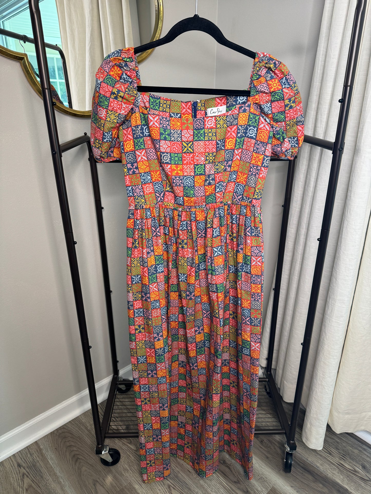 Coco Shop Navy Checkerboard Maxi Dress size S
