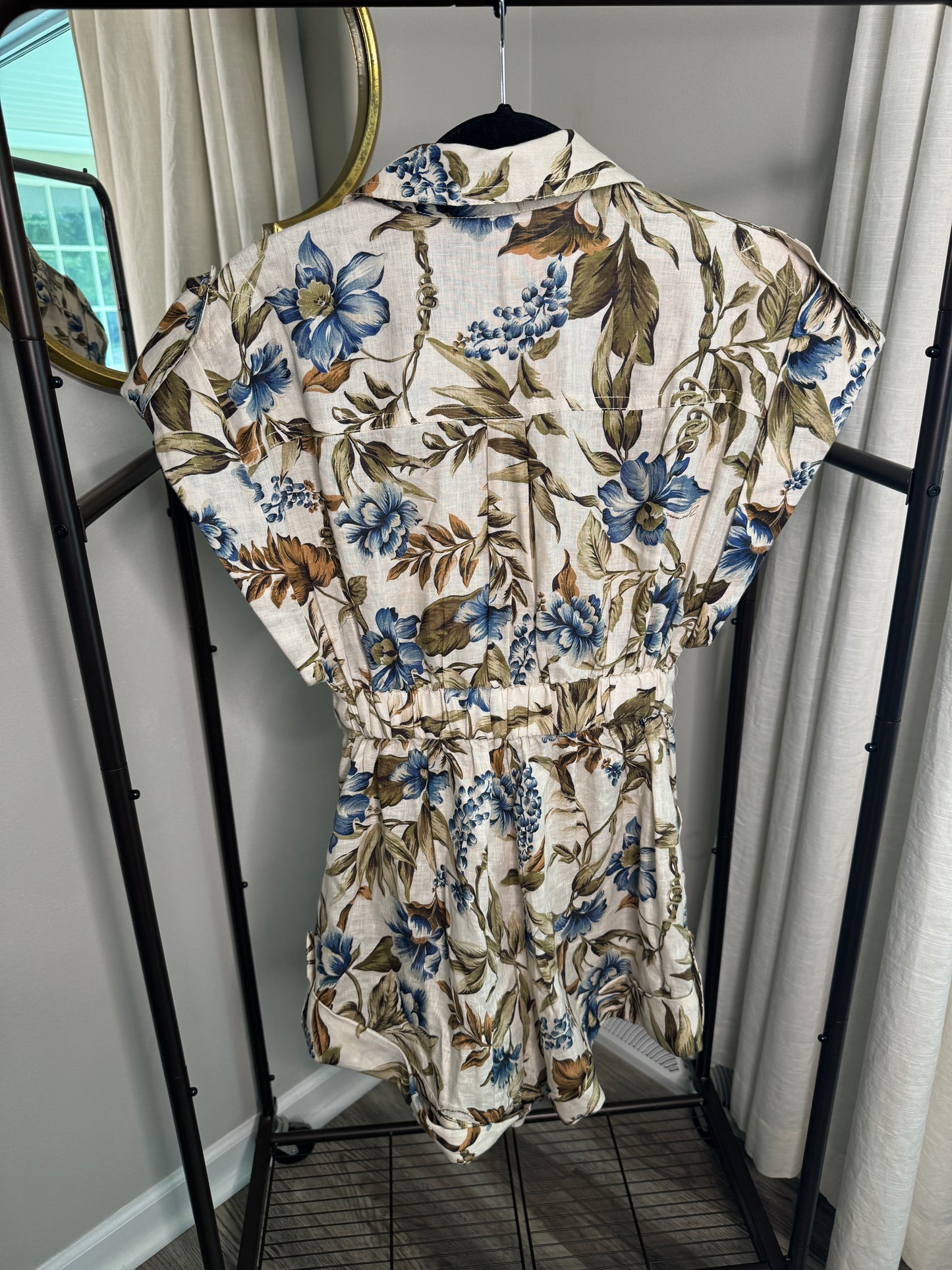 ZIMMERMANN Aliane Floral Linen Cargo Playsuit size US 4