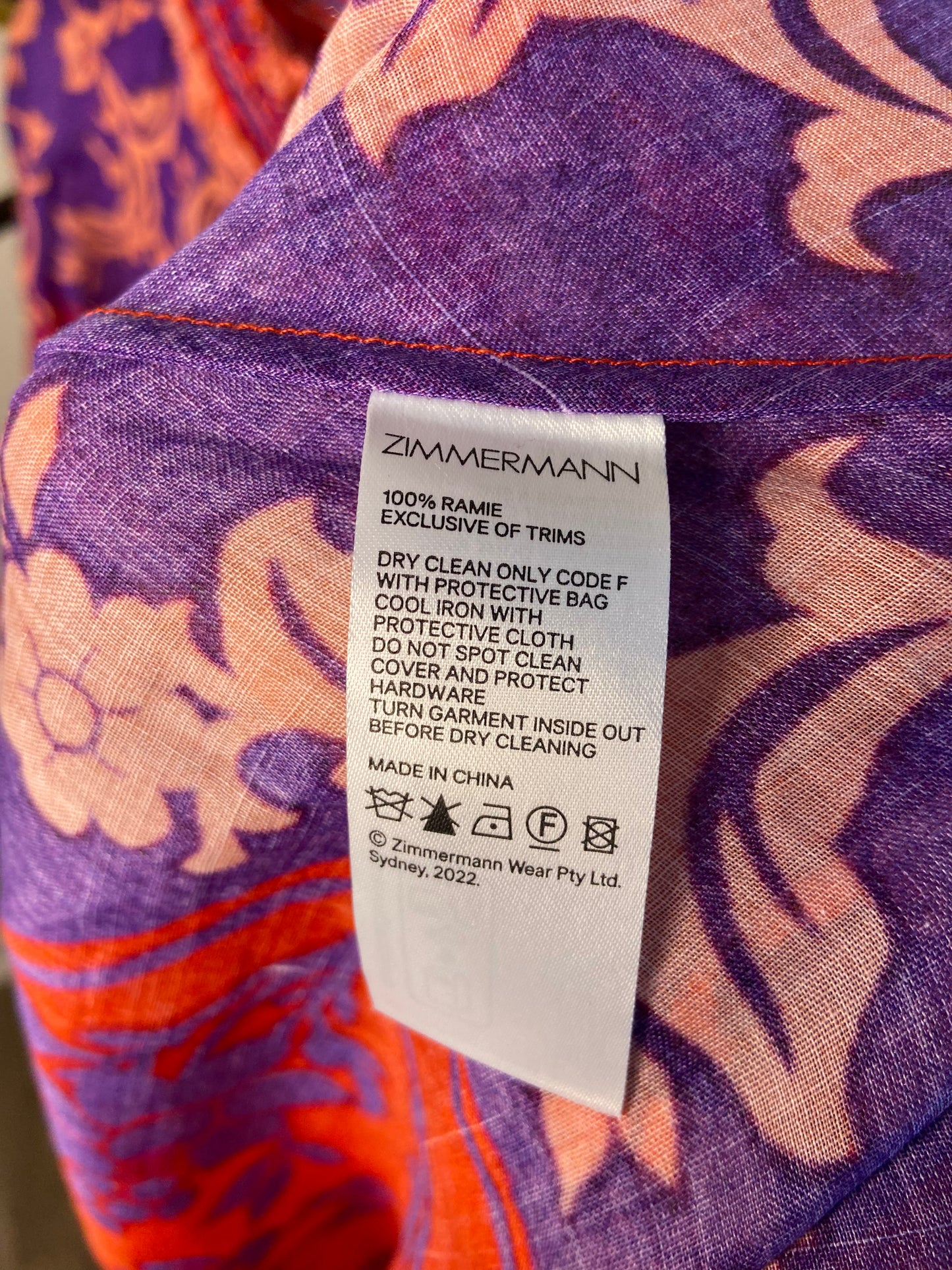 Zimmermann Raie Swing Belted Printed Ramie Maxi Dress size US 8