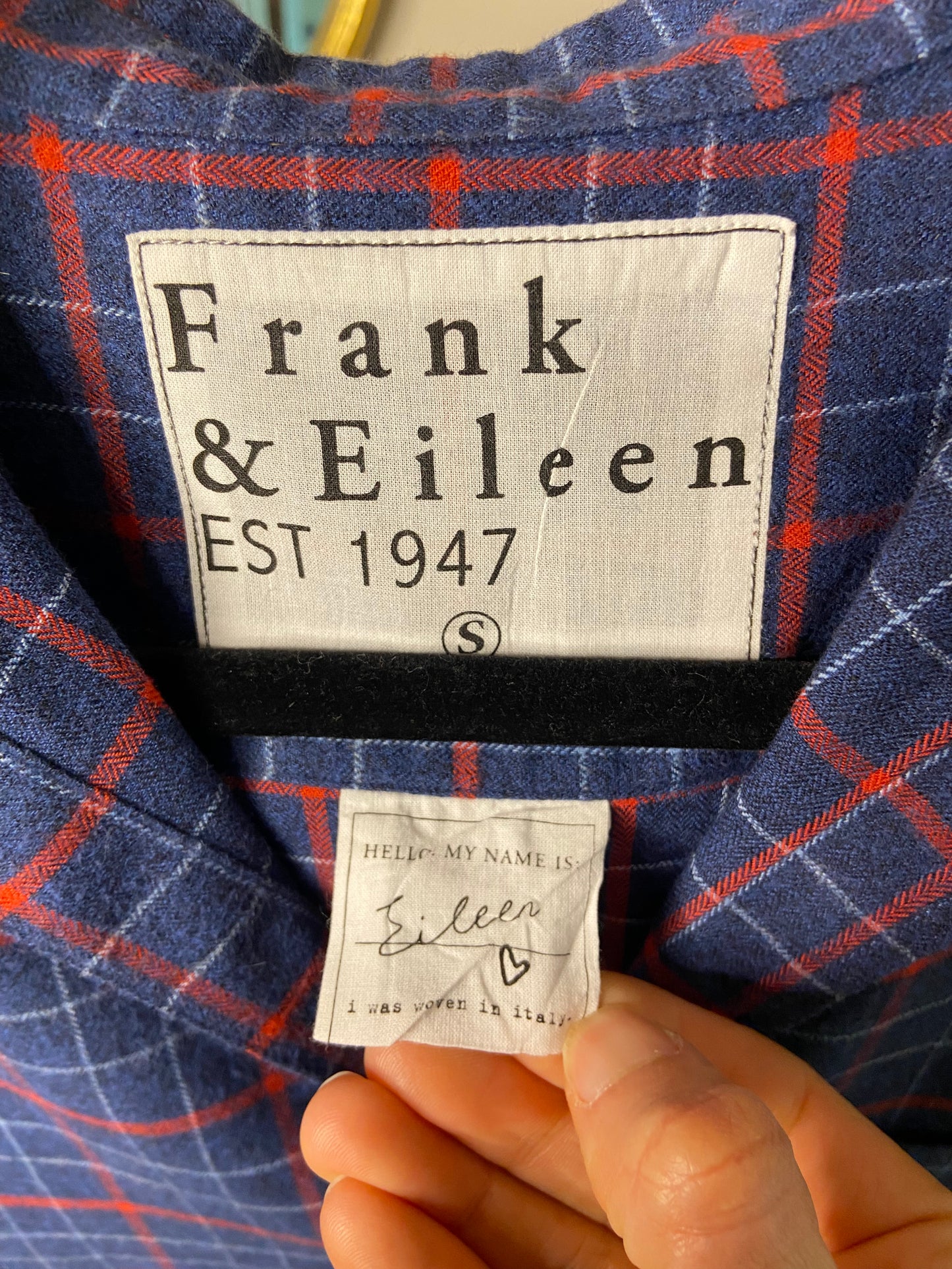Frank and Eileen "Eileen" Navy and Red Button Down Top size S