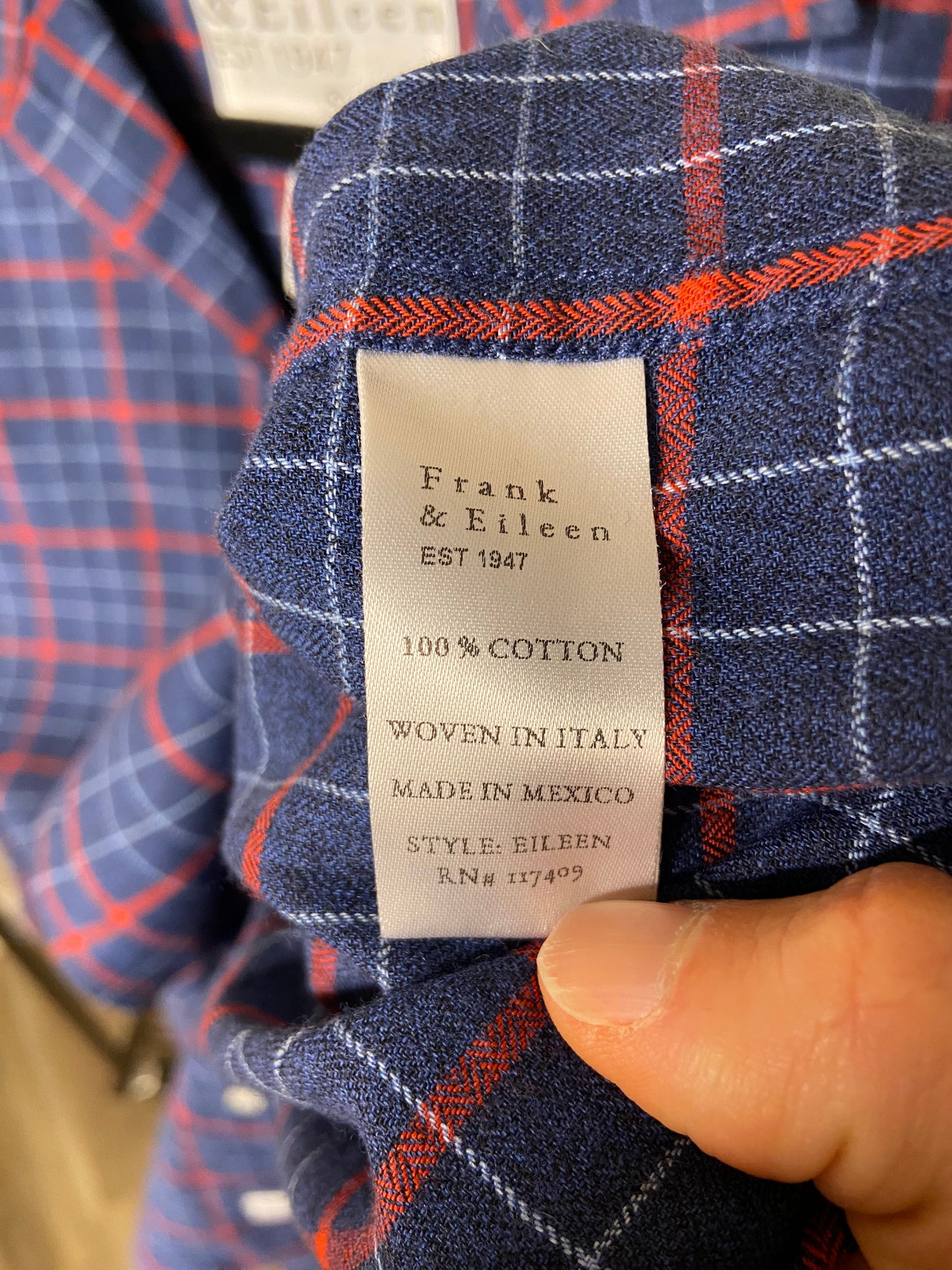 Frank and Eileen "Eileen" Navy and Red Button Down Top size S