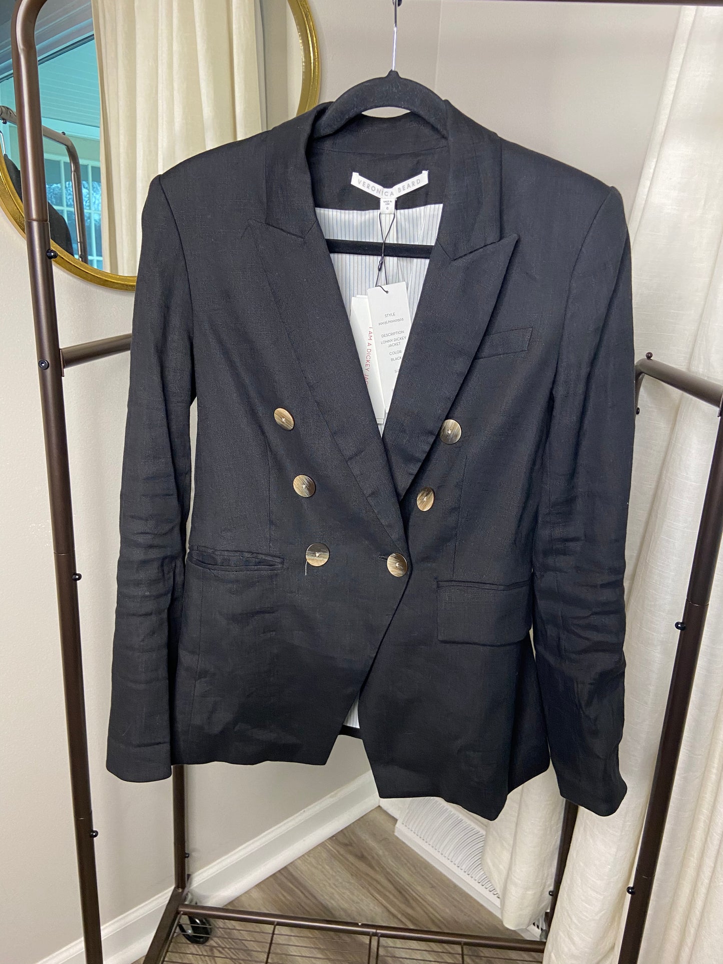 Veronica Beard Lonny Linen Dickey Jacket Black size 6