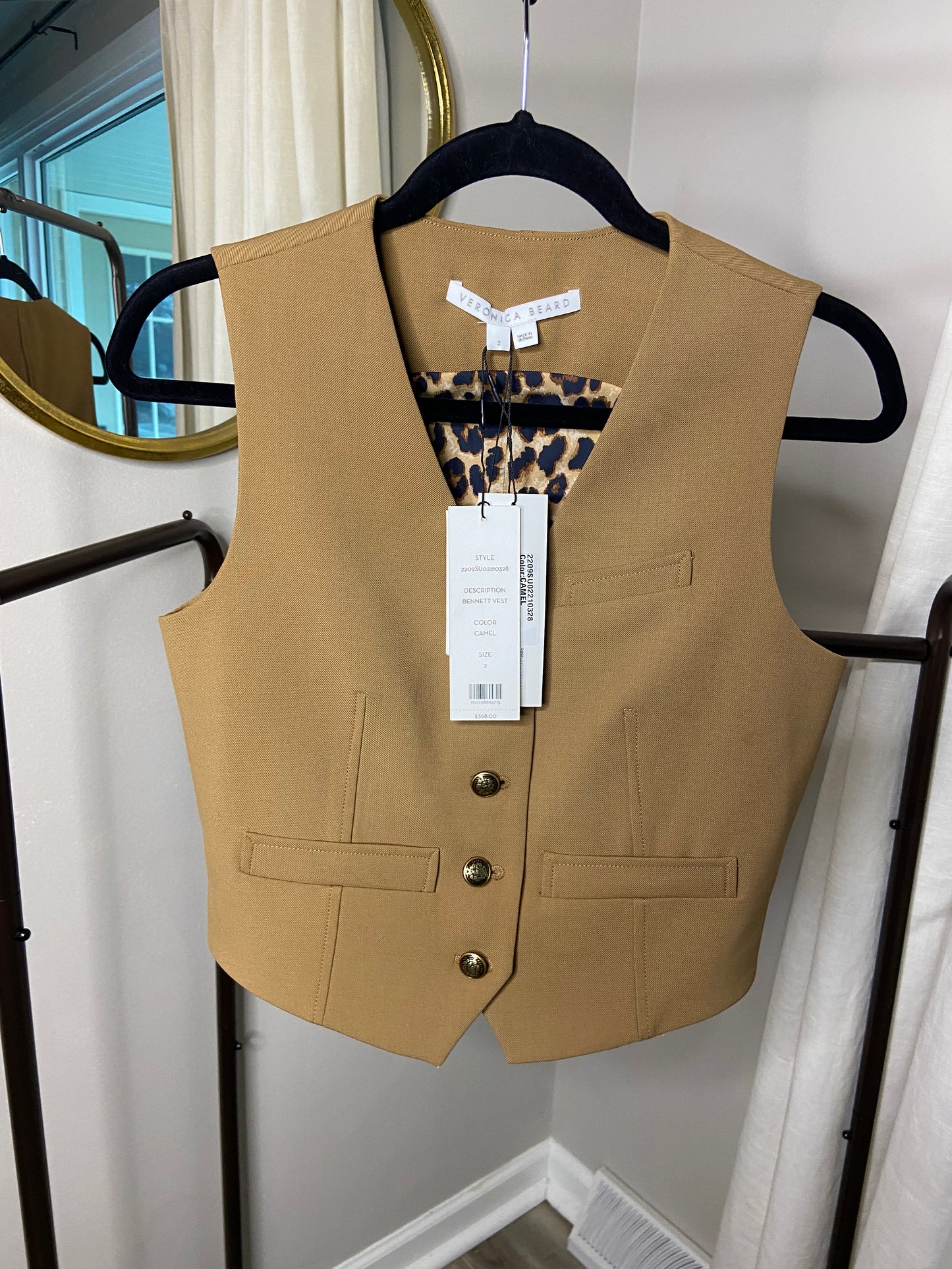 Veronica Beard Bennett Vest in Camel size 2