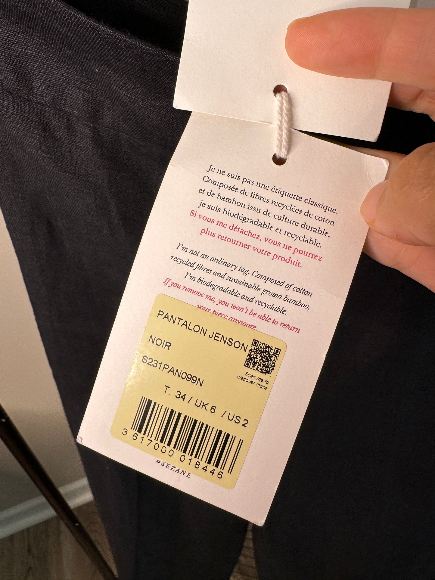 Sezane Noir Jenson Pants size US 2