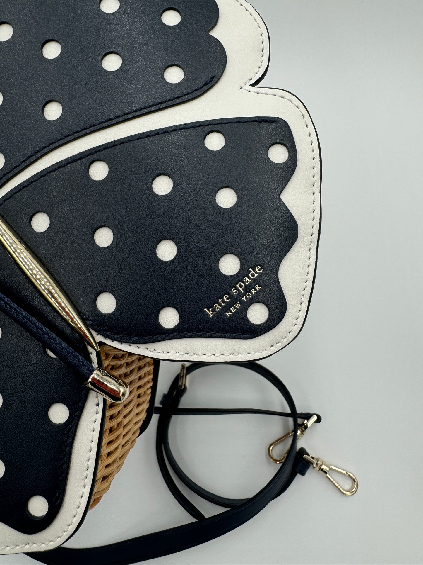 Kate Spade Wing It Polka Dot Wicker Butterfly Satchel Crossbody Bag