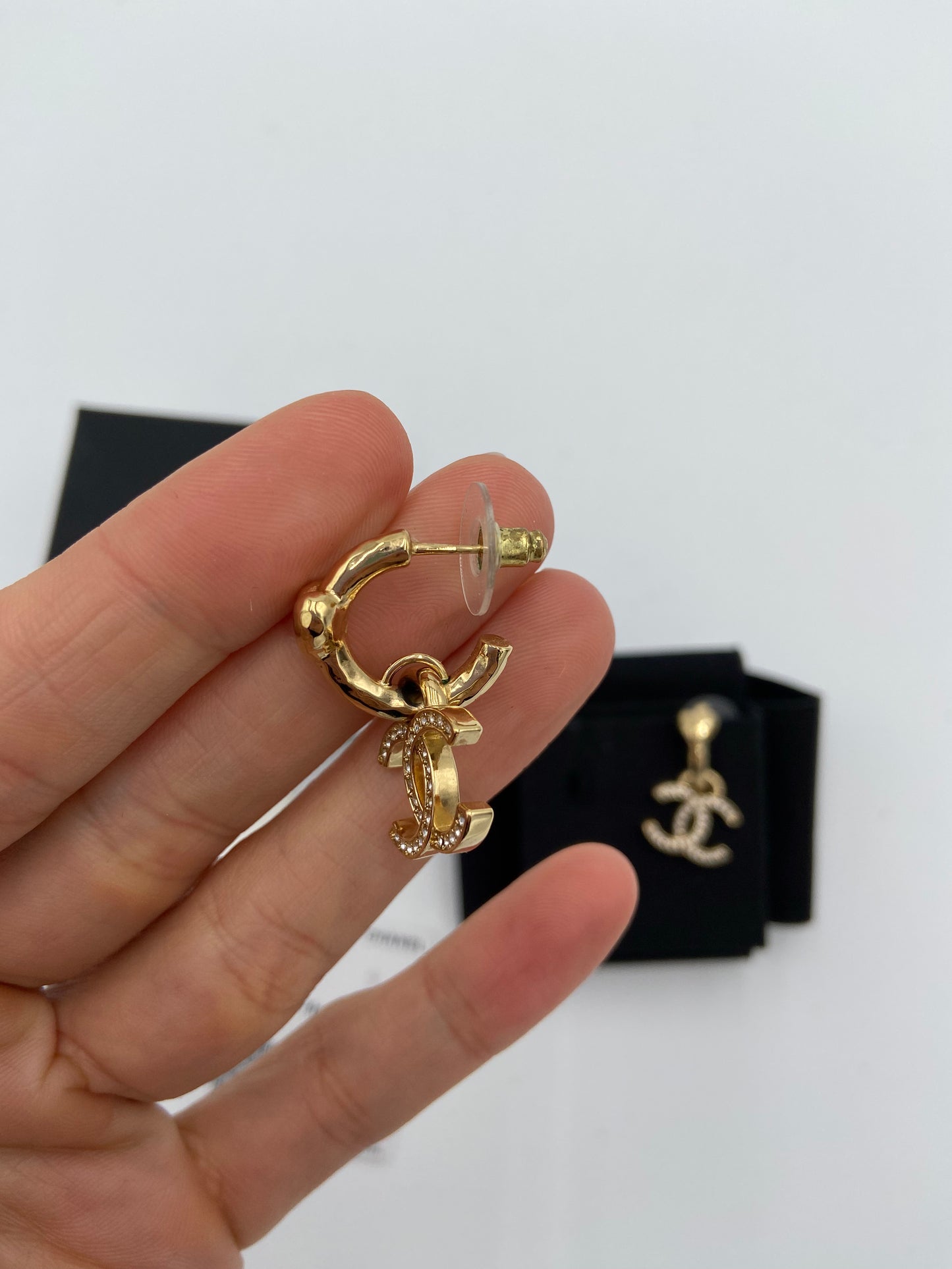 Chanel 23P Gold Crystal Hoop Earrings