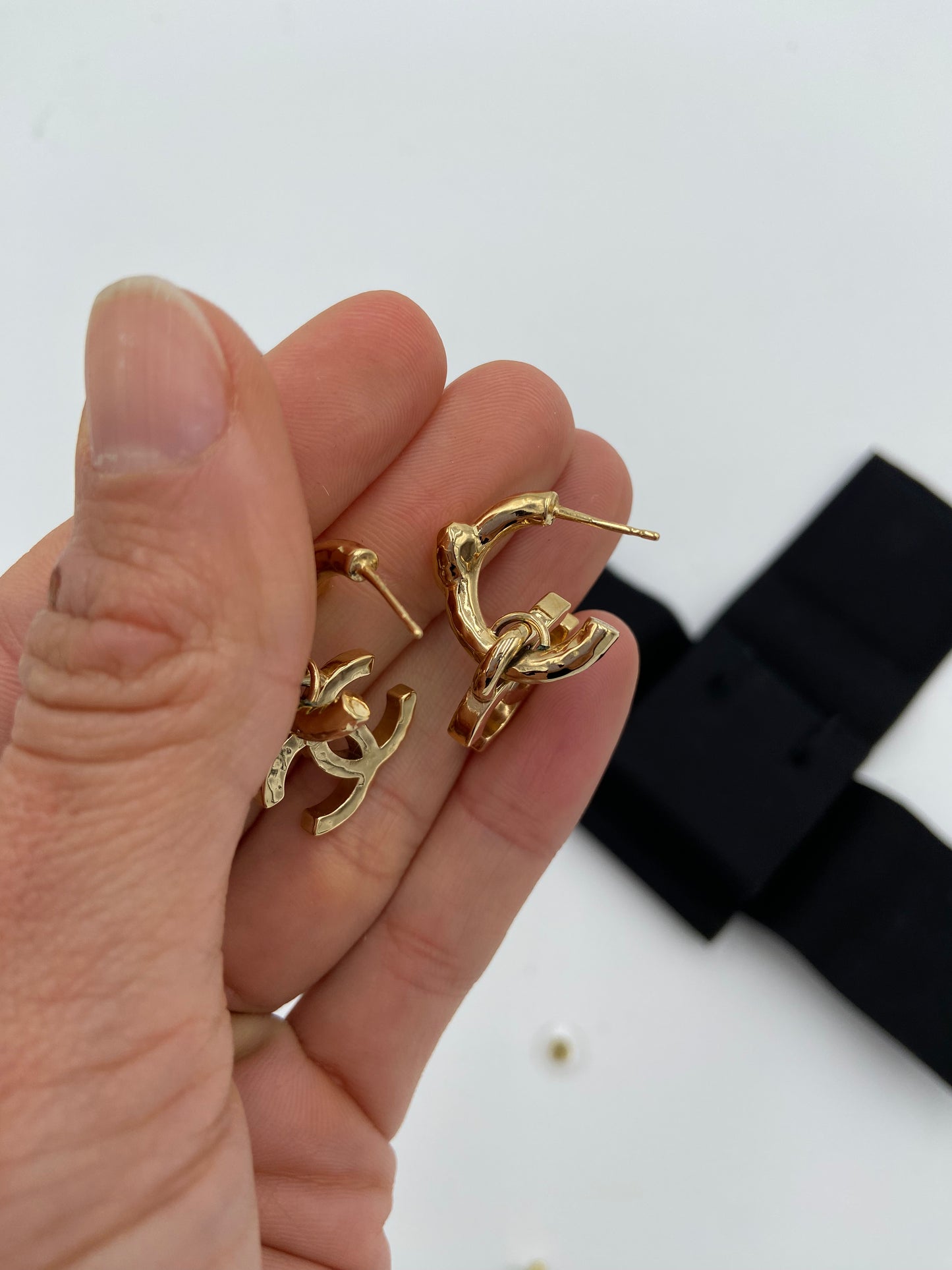 Chanel 23P Gold Crystal Hoop Earrings