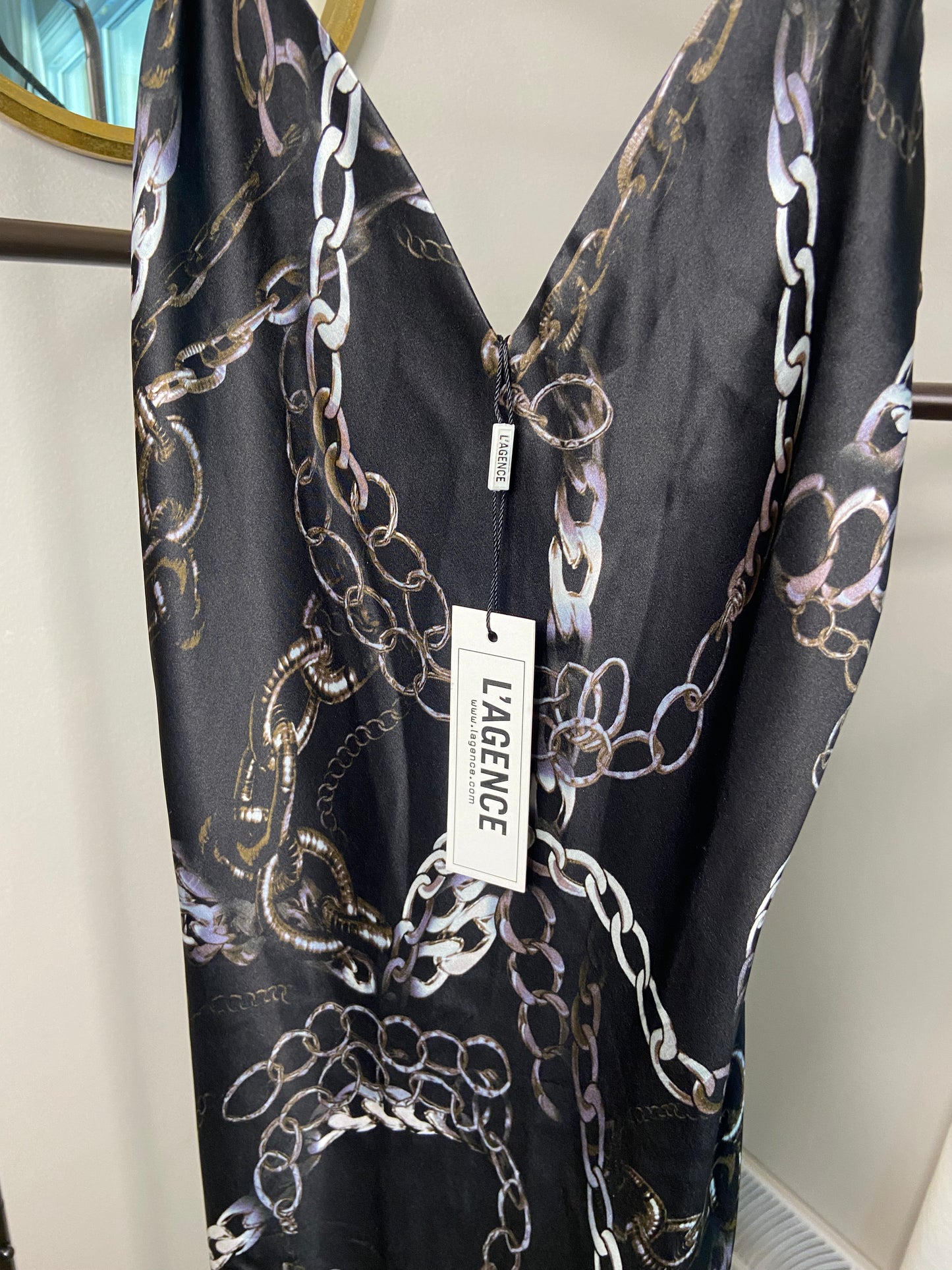 L'Agence Seridie Chain Print Silk Midi Slip Dress Black size 2